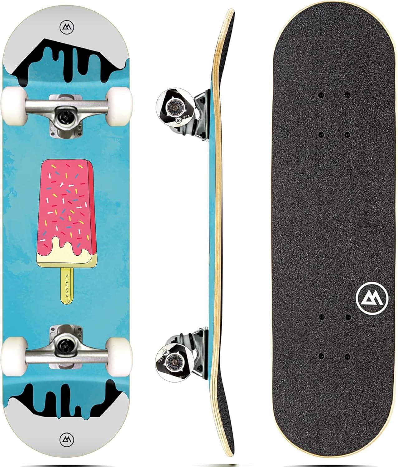 Magneto Complete Skateboard | 6-Layer Canadian Maple Double Kick Concave Deck | Beginners, and Teens