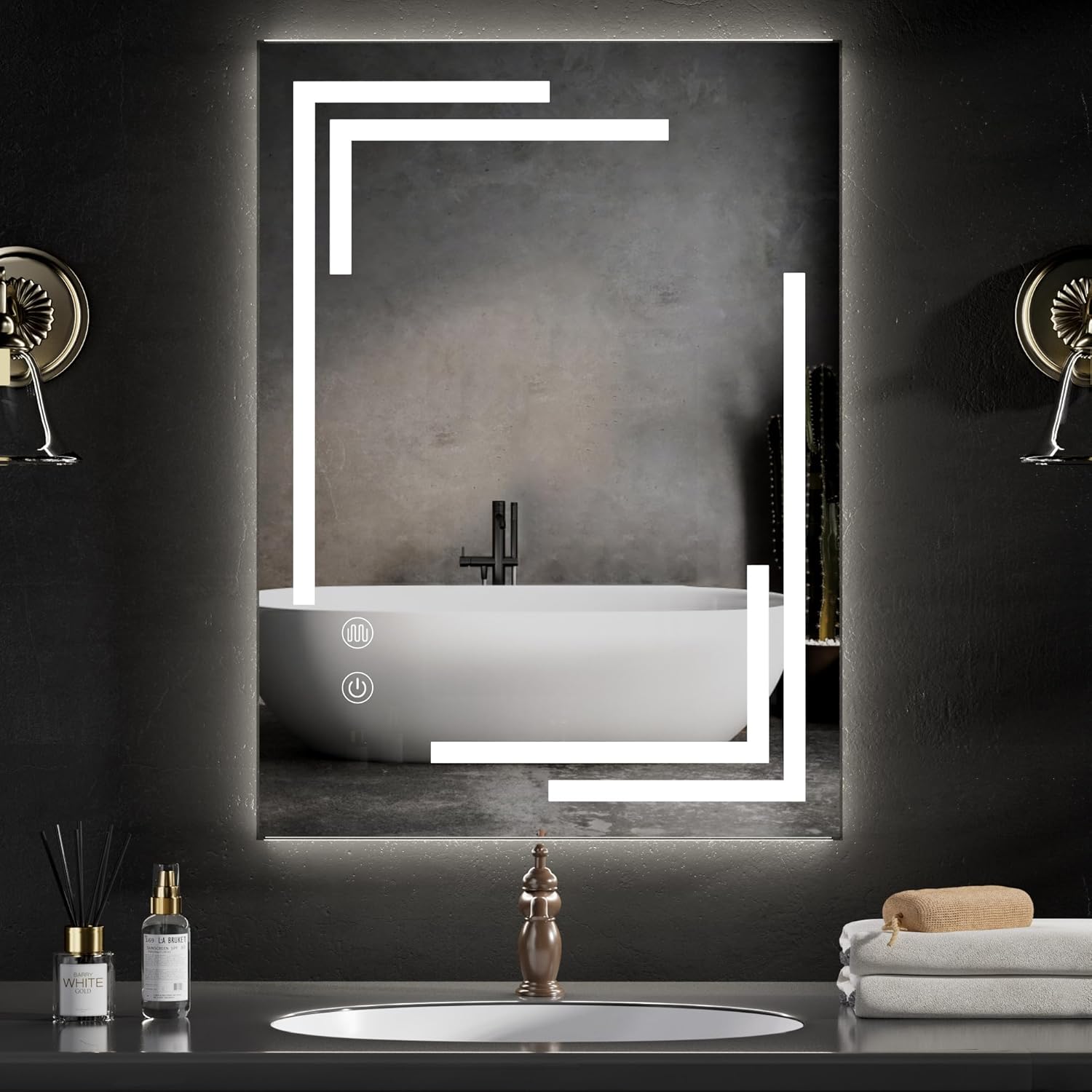 Floisdace 24"x32" LED Bathroom Mirror with Lights, Vanity Mirror for Bathroom Front Light, 3 Colors Dimmable Led Defog Function, Quality Tempered Glass