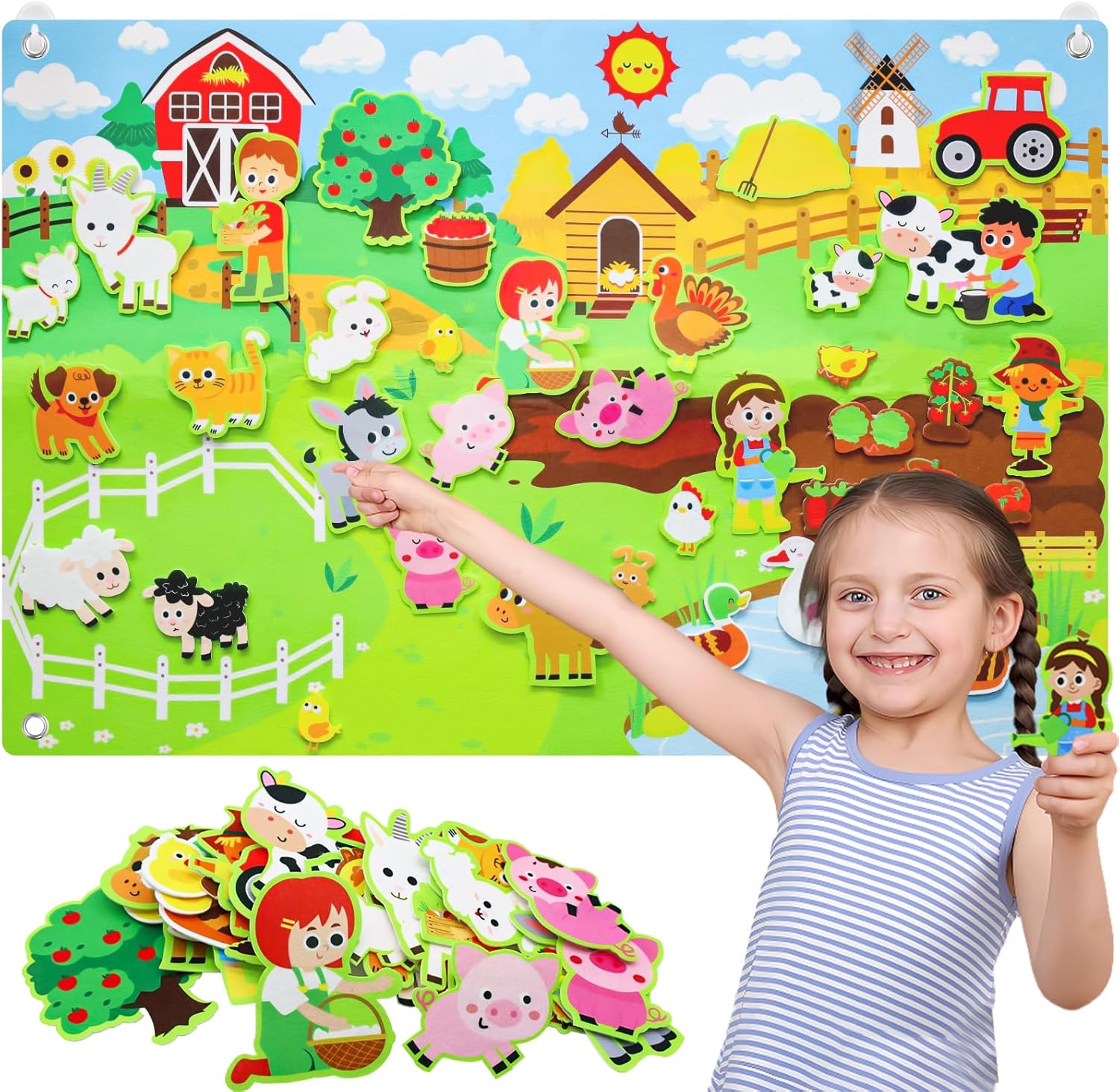 Farm Felt Board for Toddlers 105 * 75cm Animals Felt Board Set Jungle Animals Flannel Board Durable Felts Wall Activity Boards Interactive Storytelling Teaching Play Activity Kits