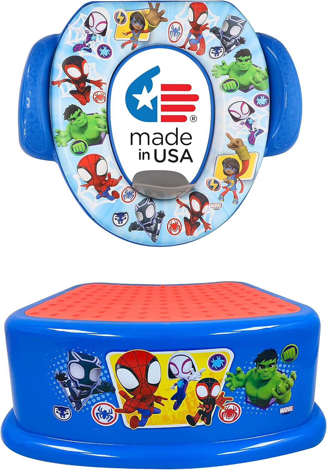 Spidey and His Amazing Friends Team Up 2 Piece Essential Potty Training Set - Soft Potty Seat, Step Stool