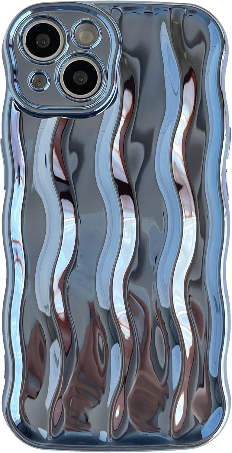 Caseative for iPhone 13 Case,Water Ripple Pattern Curly Wave Frame Soft Compatible with iPhone Case (Light Blue,iPhone 13)