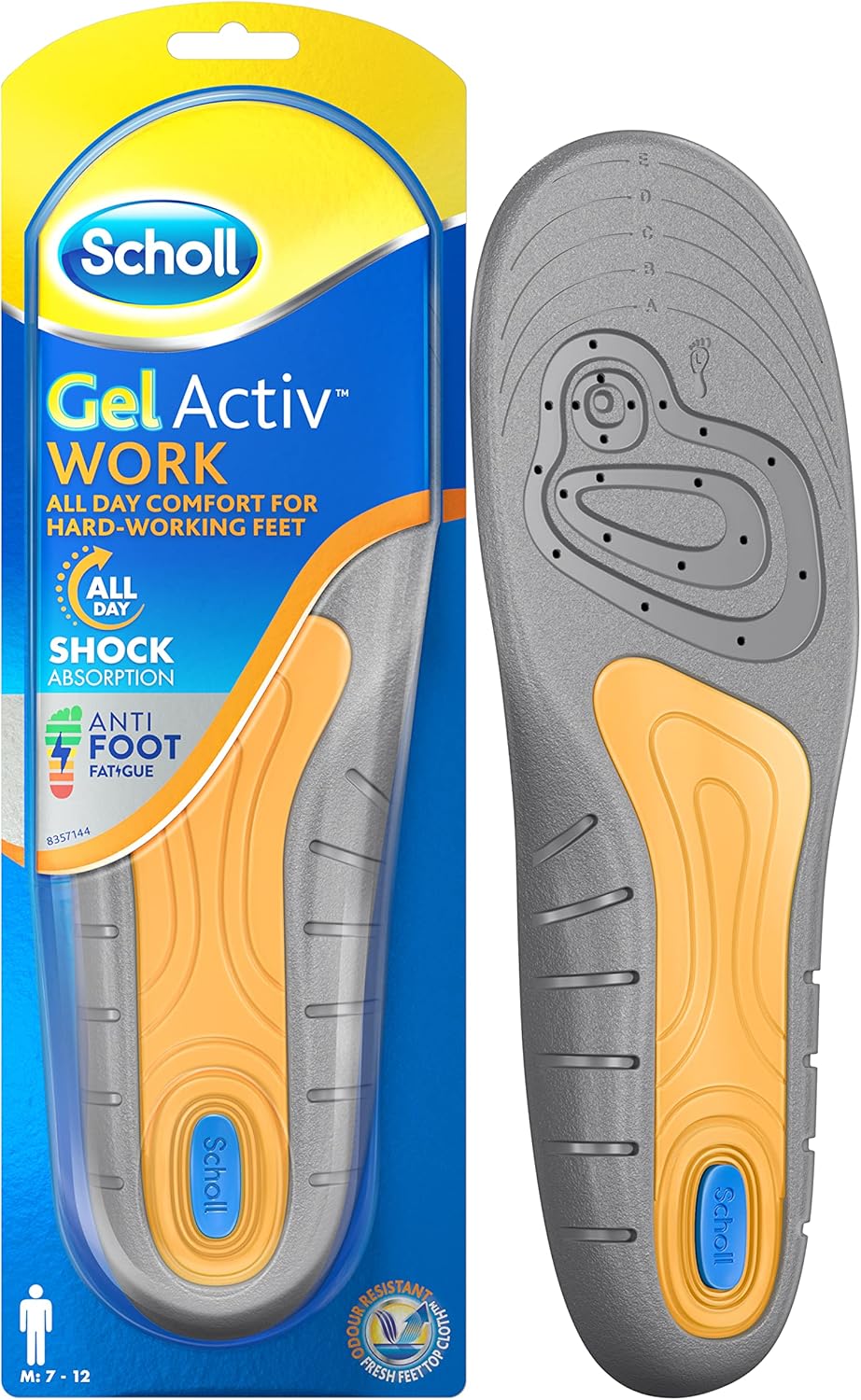 Scholl GelActiv Work Insoles for men. GelActiv shock absorption insoles for working all day, or standing all day, Insoles for work boots or work shoes. UK Shoe Size 7-12, 1 Pair