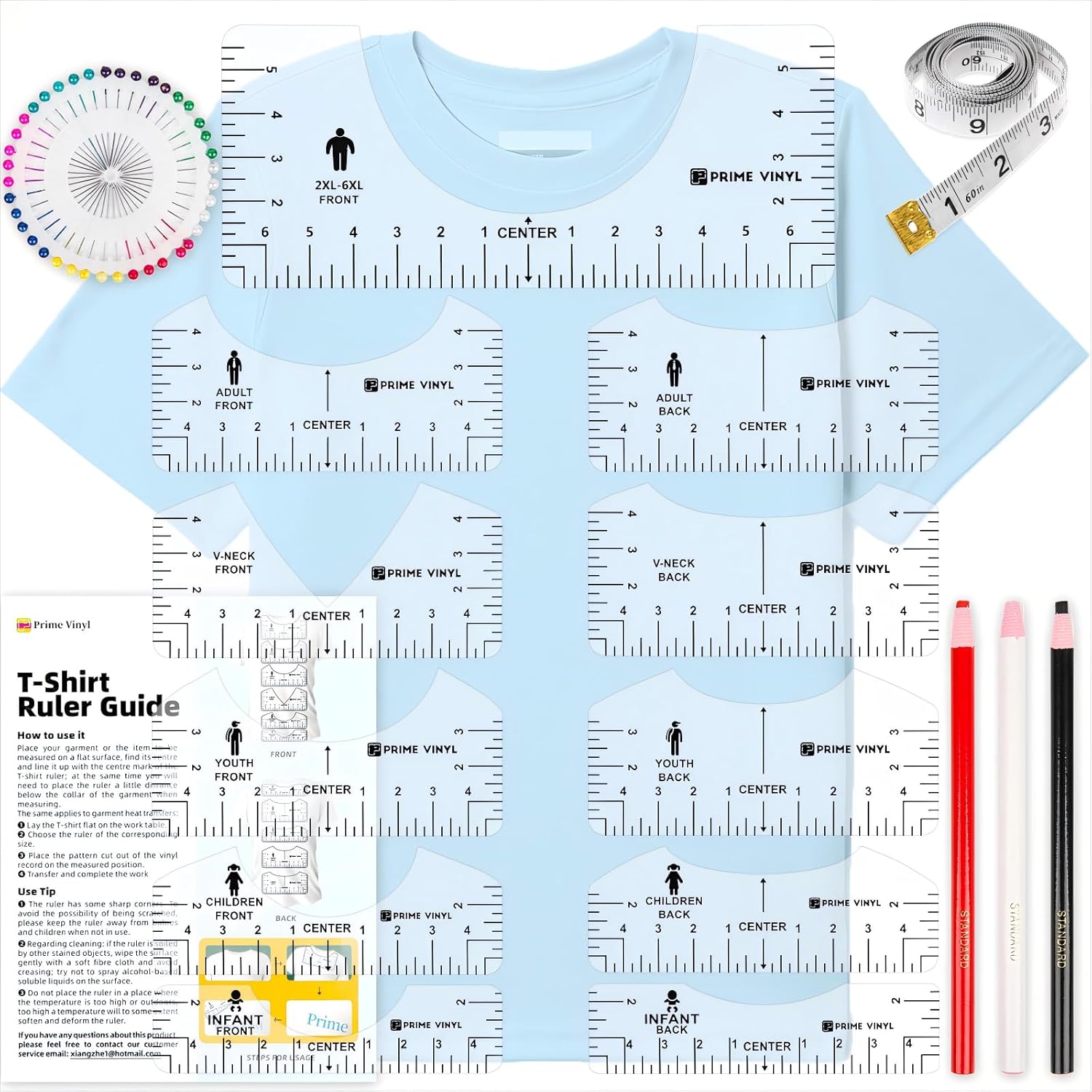 17Pcs Tshirt Ruler Guide- Prime Vinyl Tshirt ruler, Alignment ruler for Cricut Heat Press HTV Vinyl Center Designs, Tshirt Rulers for Craft Sewing
