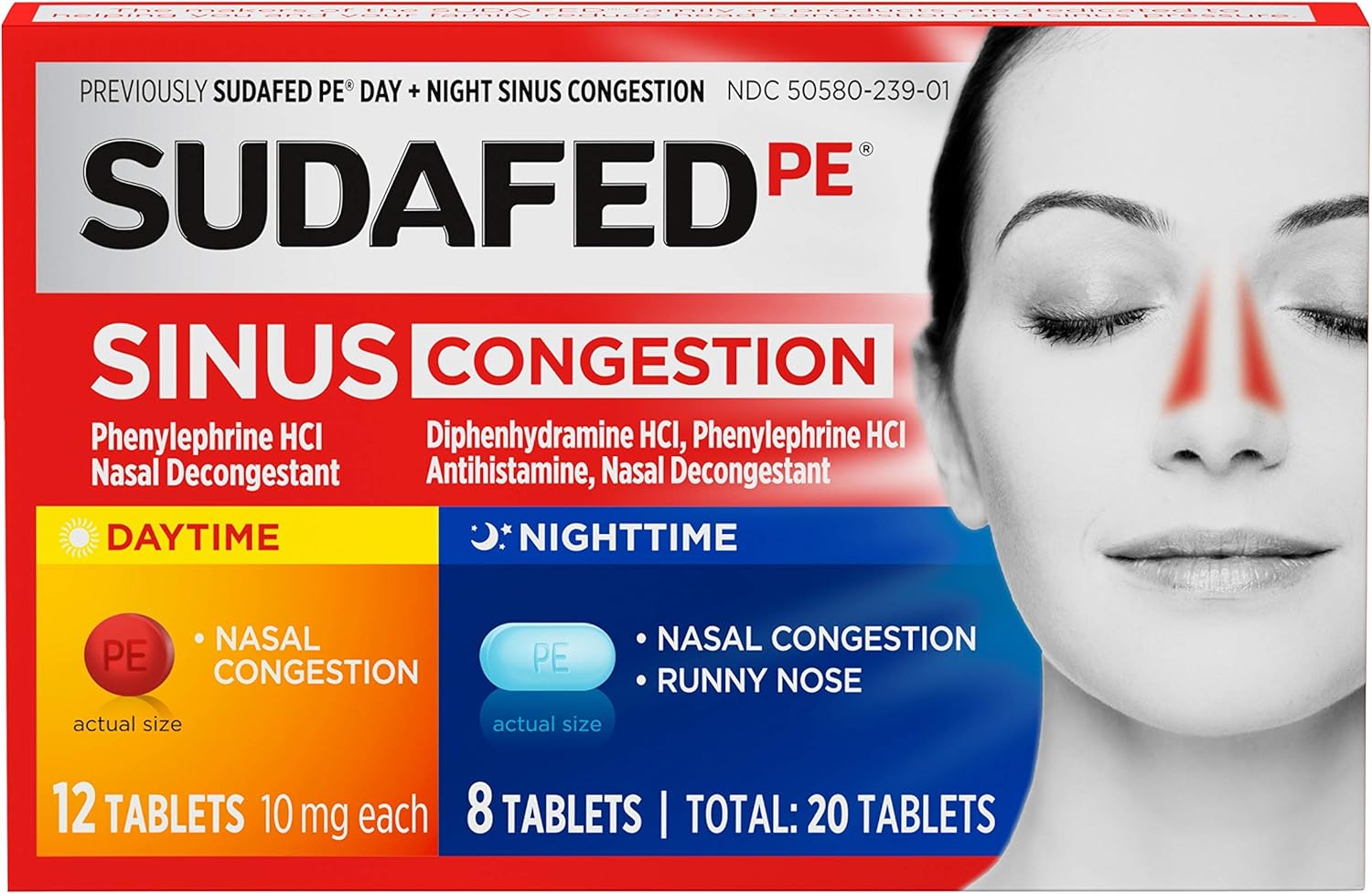 Sudafed PE Day and Night Sinus Pressure & Congestion Tablets, 20 Count