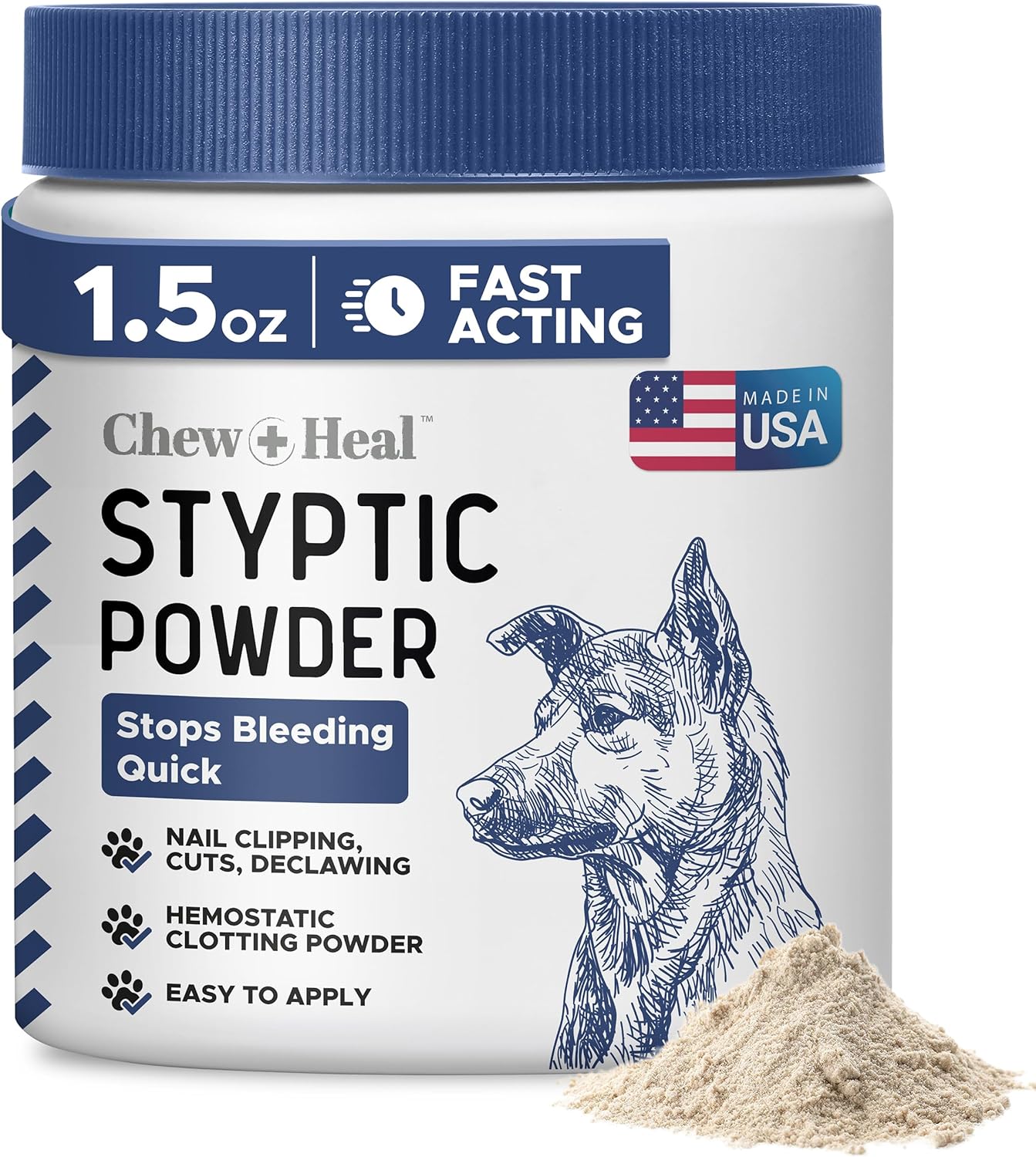 Chew + Heal Labs Styptic Powder for Dogs, Cats, and Other Animals - 1.5 oz - Quick Stop Bleeding Powder for Clipping Nails, and Other Minor Cuts - Blood Stop Powder