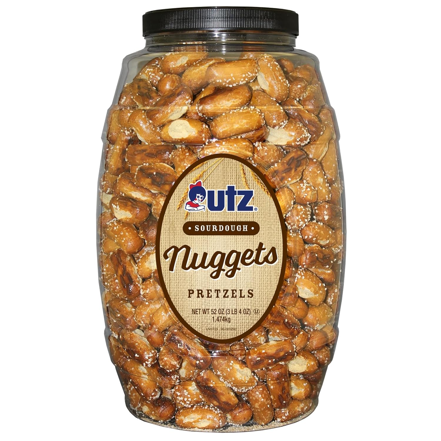 Utz Sourdough Nuggets Pretzels – 52 oz. Barrel – Bite-Size Pretzels with Classic Sourdough Flavor, Perfectly Salted with Zero Cholesterol per Serving