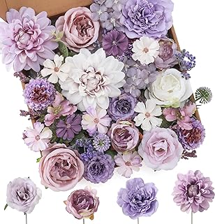Floweroyal Artificial Flowers Combo Purple Flowers Mix Silk Flowers Dahlia Roses with Stems for DIY Wedding Bridal Bouquets, Baby Shower, Floral Arrangement, Table Centerpieces, Home Decorations.