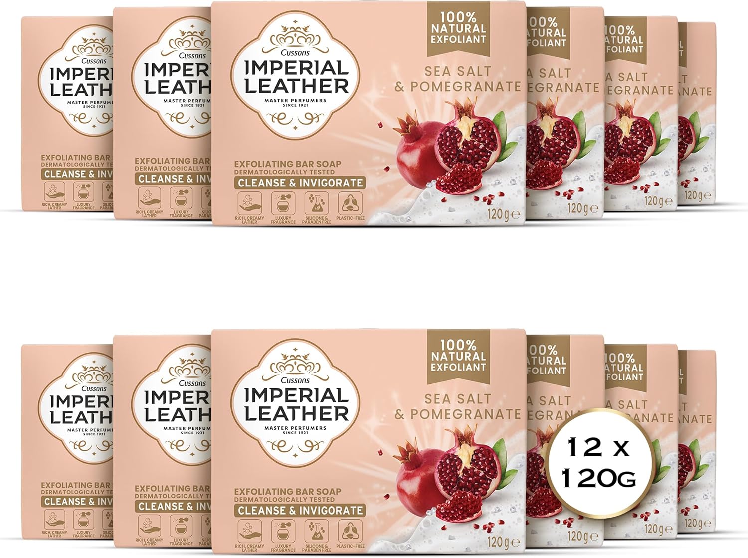 Imperial Leather Pomegranate & Sea Salt Exfoliating Bar Soap, Bulk Buy, Pack 12 x 120g