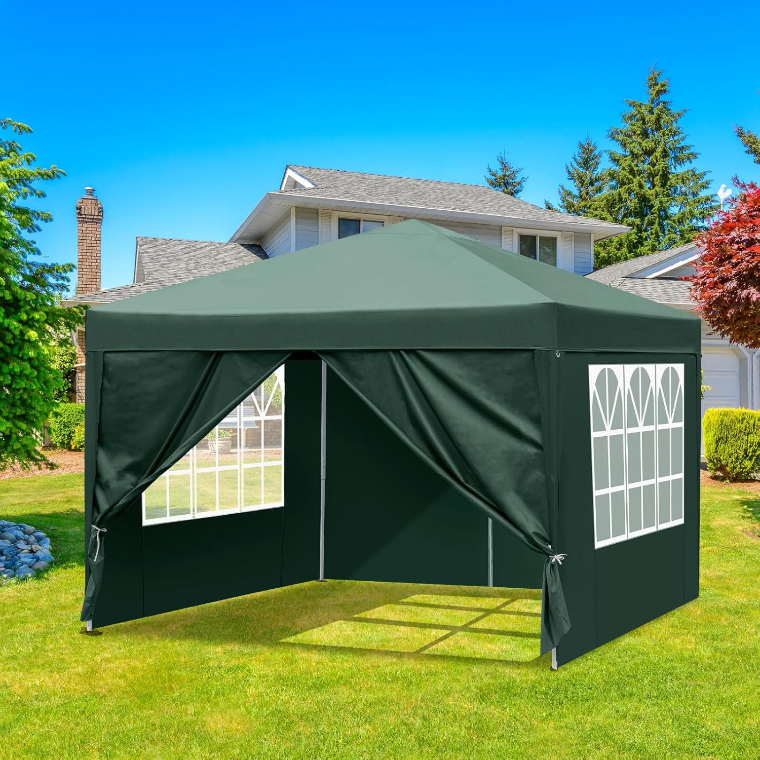 Bonnlo Pop Up Gazebo 3x3m with Sides, Folding Garden Event Shelter, Easy Setup Party Tent for Outdoor, Camping, BBQ (Green)