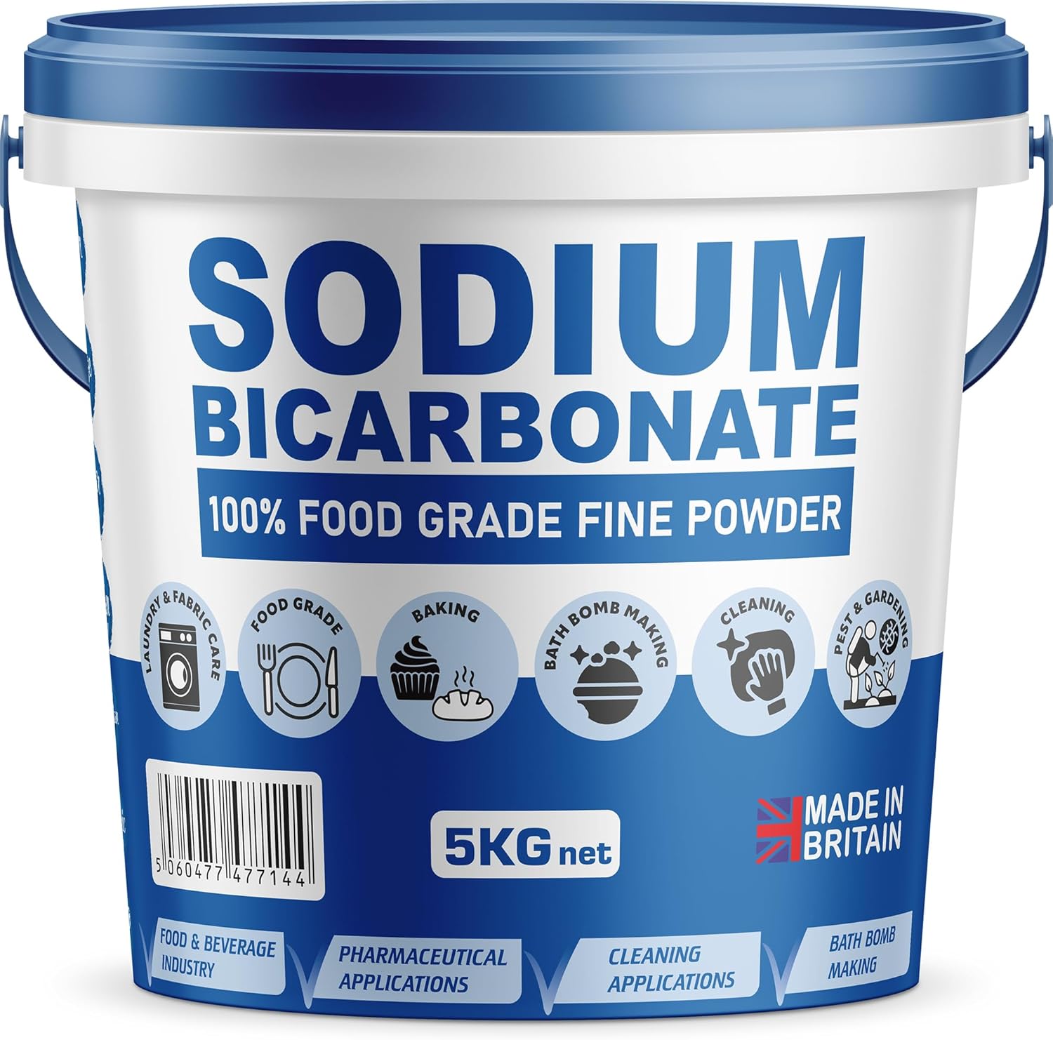 Baking Soda, Sodium Bicarbonate 100% Pure Food Grade Bicarb Bicarbonate Baking Soda Bucket for Cooking, Cleaning, Baking, Bath Bombs, Odours, Teeth MADE in UK by PSN (5KG)