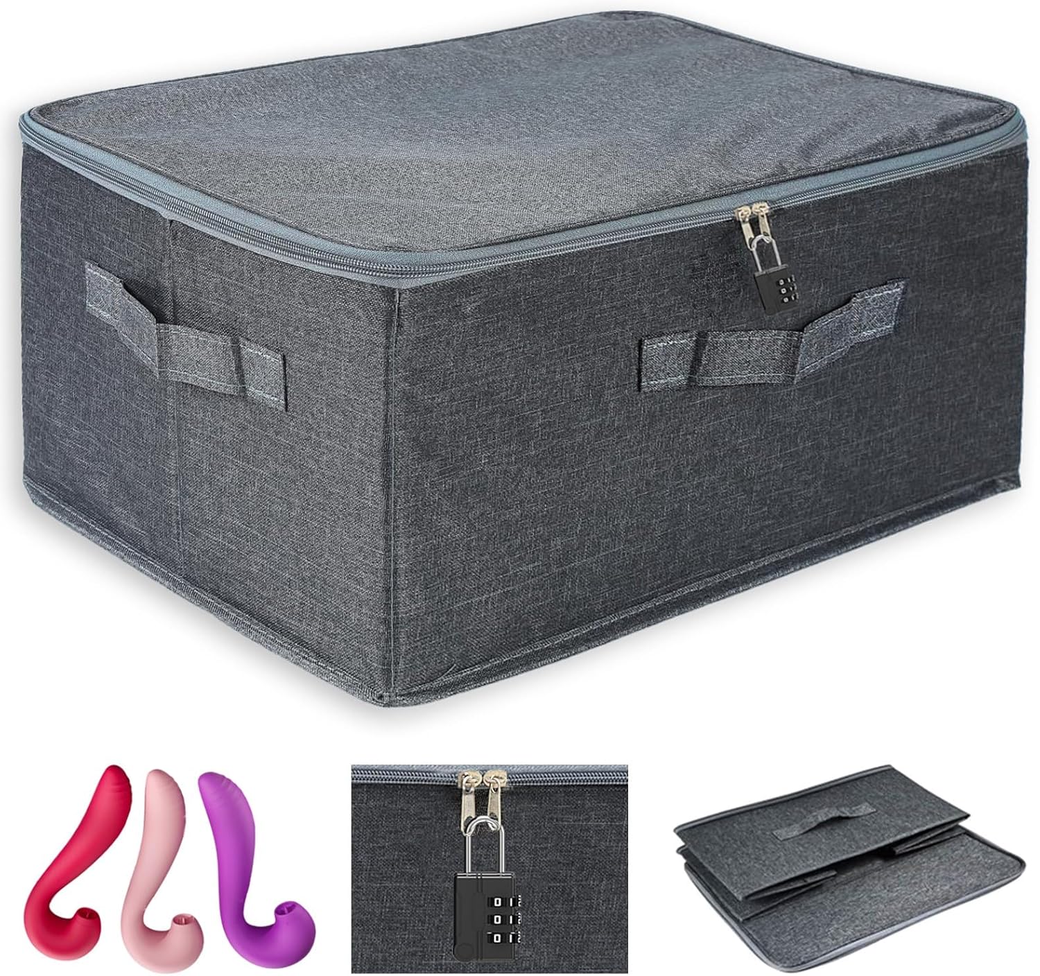 Lockable Sex Toy Storage Box – Discreet Adult Toy Case with Combination Lock Foldable & Washable Storage Bag for Secure & Private Organization(15 x 10 x 6.3)