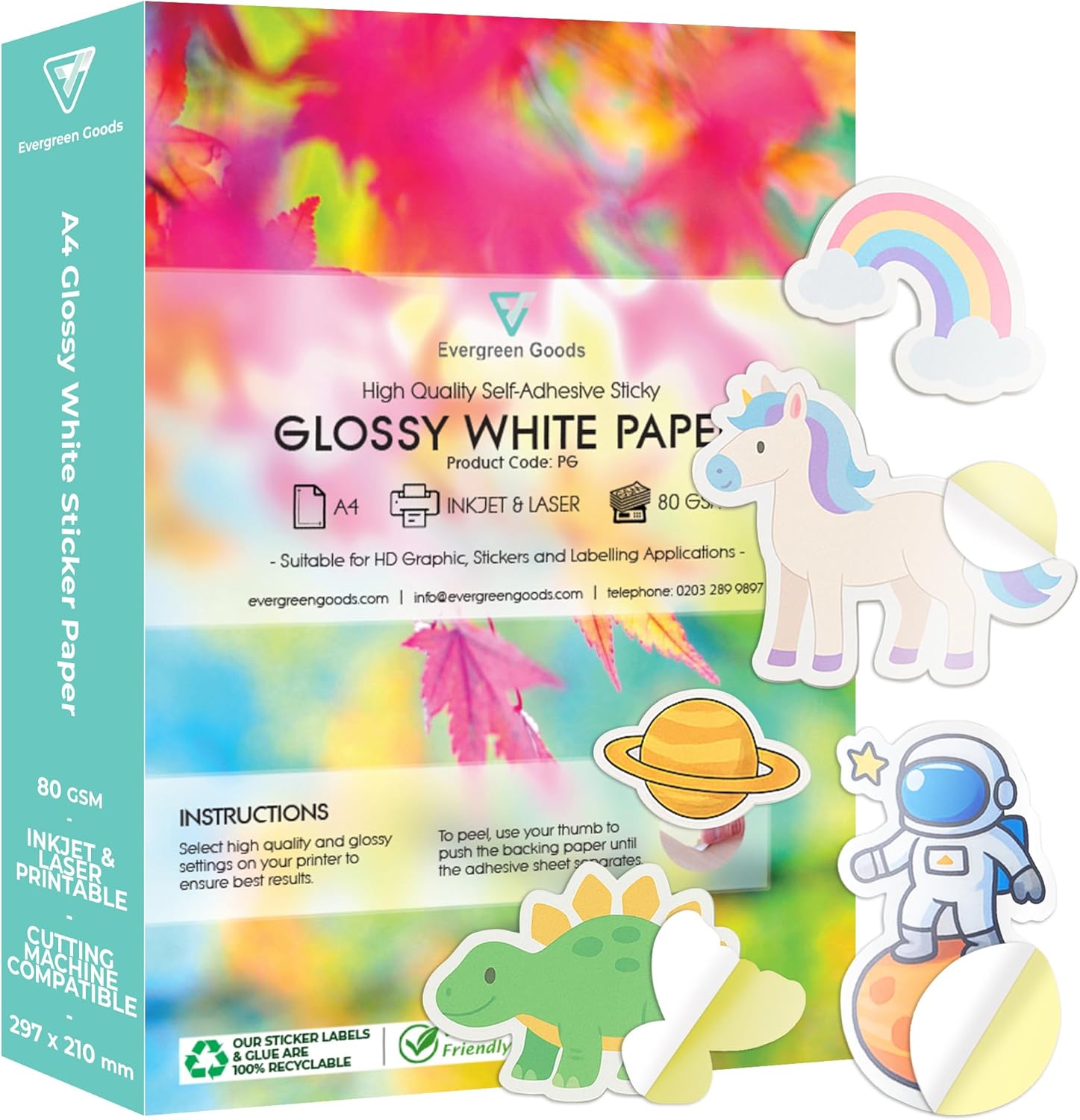 50 Sheets Glossy White Printable Sticker Paper A4 | Inkjet & Laser | Create & Print Your Own Stickers, Product Labels, Sticky Paper for Cricut