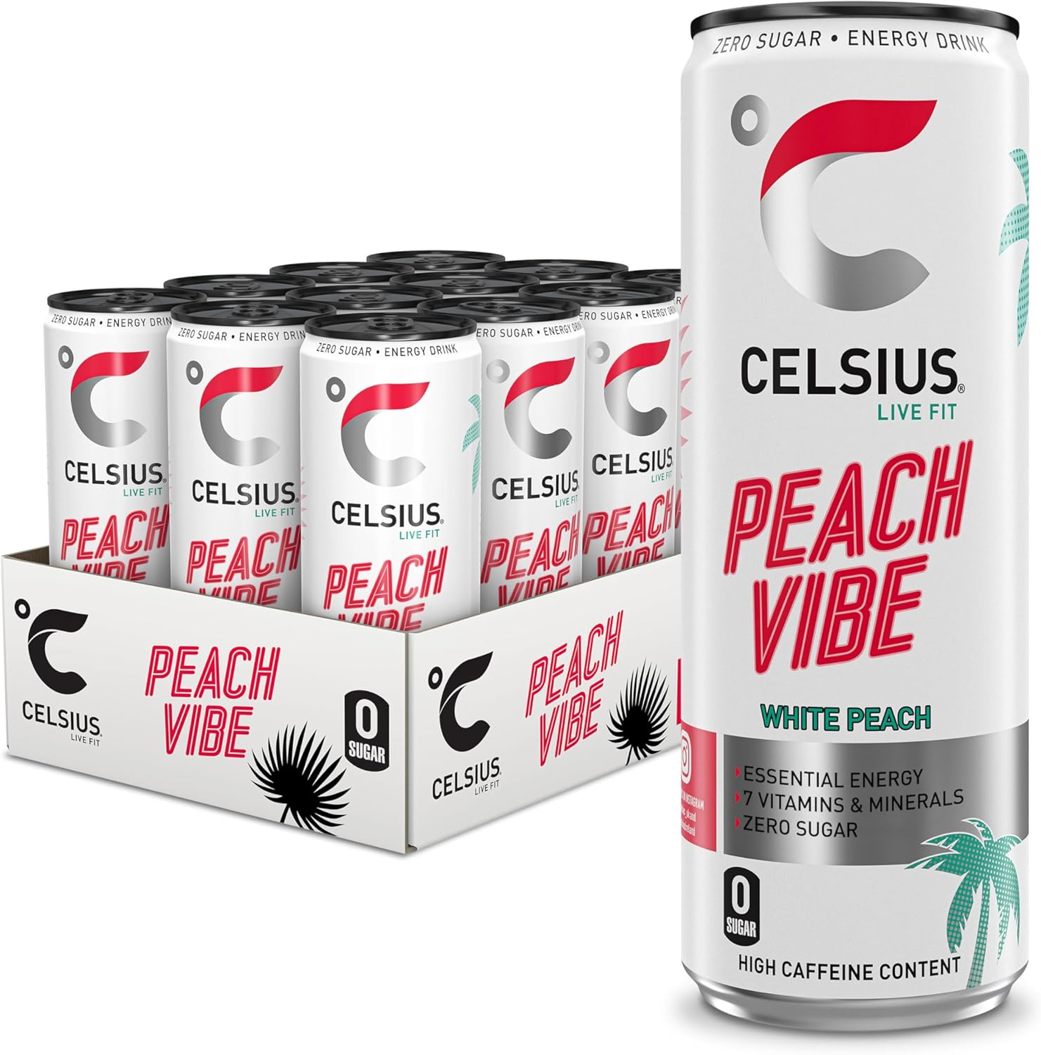 CELSIUS Sparkling Peach Vibe, Refreshing Energy Drink, 355ml (Pack of 12)