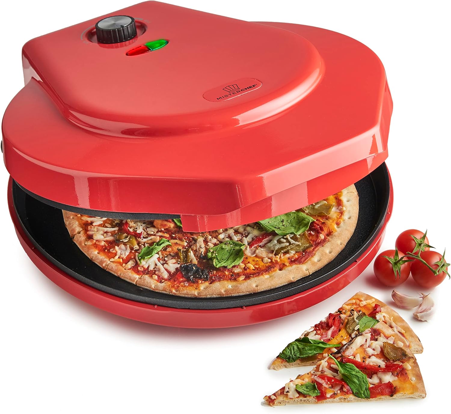 MisterChef Electric Pizza Maker 1400W, Indoor Portable Pizza Oven, Crepe, Pancake and Omelette Maker, 12 Inch / 30cm, Energy Efficient, Free Recipe Book Enclosed, 2 Year Warranty
