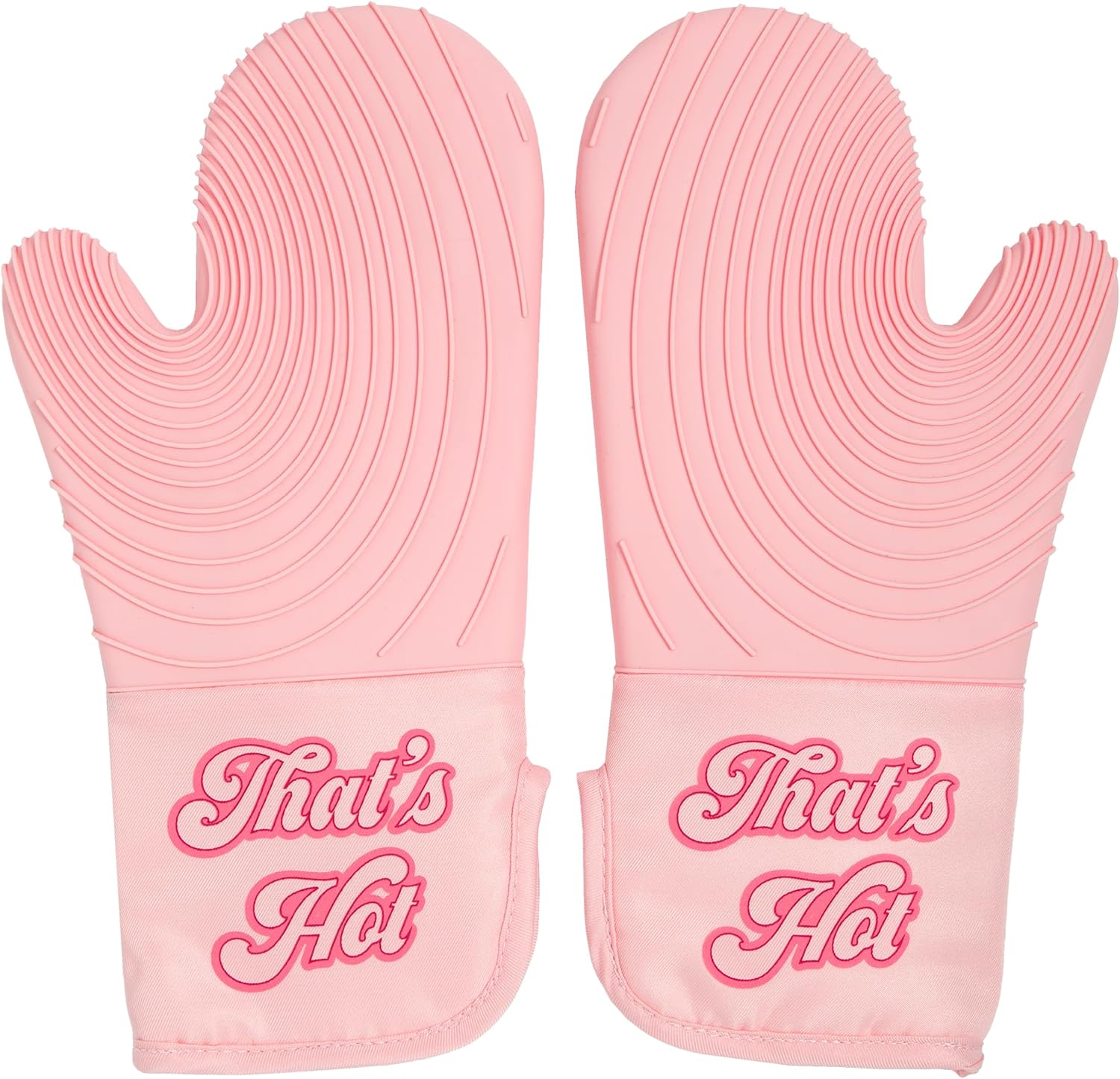 Paris Hilton Oven Mitt Set with Iconic That's HOT Design, Heat Resistant Pot Holders Featuring Non-Slip Textured Silicone Grips, 2-Piece Set, Pink