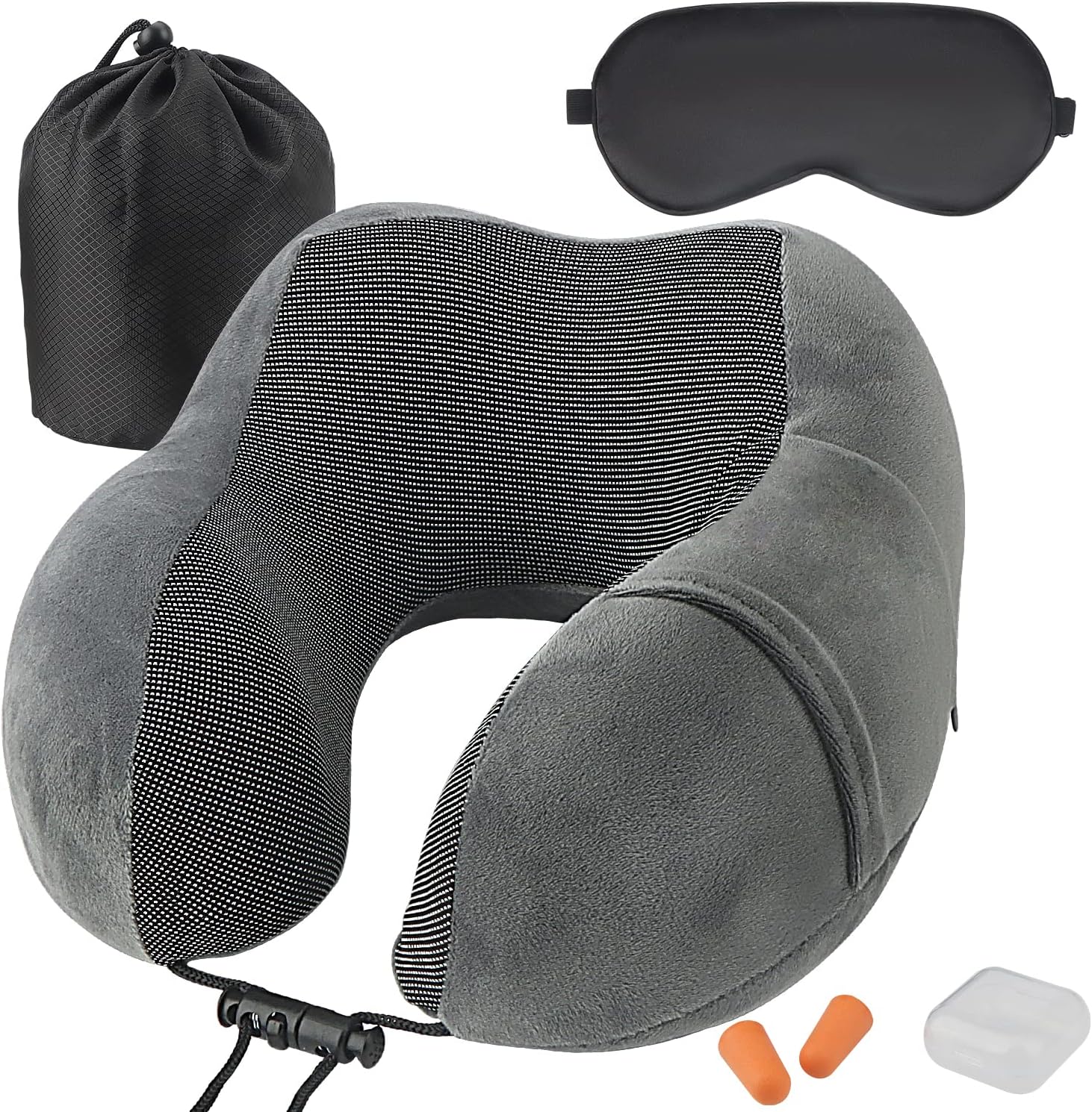 TEIVUL Travel Pillow for Airplane, Memory Foam Neck Pillow for Travel, Travel Neck Pillow for Adults, Comfortable Chin Support with Eye Mask Ear Plugs for Flight, Plane