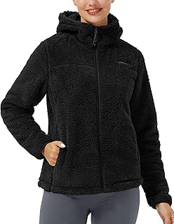 Pioneer Camp Women's Fuzzy Fleece Jacket Full Zip Up Lightweight Warm Soft Fleece Coat with hood for Spring Fall Winter