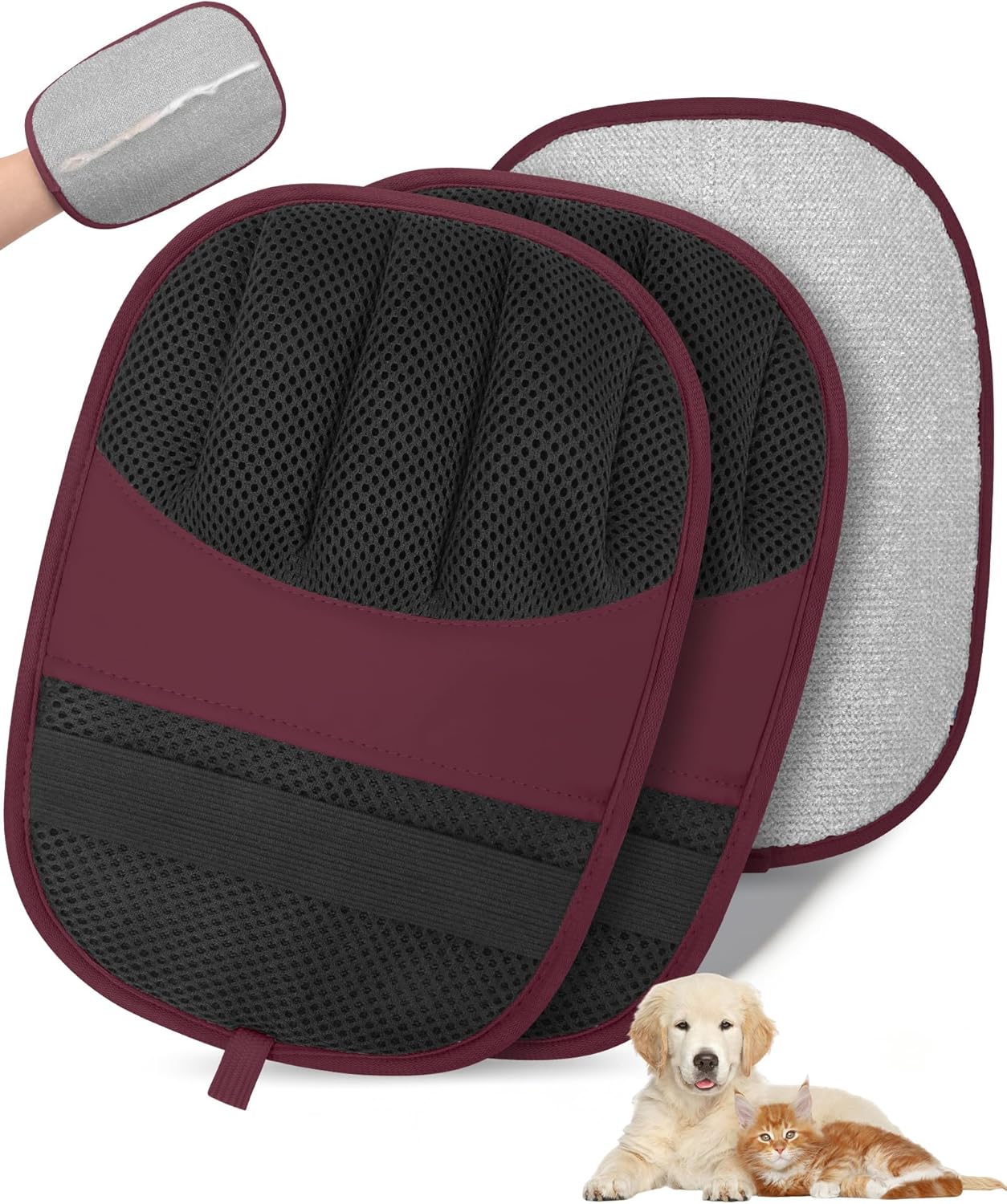 2 Pack Pet Hair Removal Glove - Electrostatic Magic Brush Gloves Pet Hair for Dogs and Cats, The Magic Brush Pure Path Yomi Pet Grooming Needs, Fur Remover for Furniture, Clothes, Car Seats (Red)