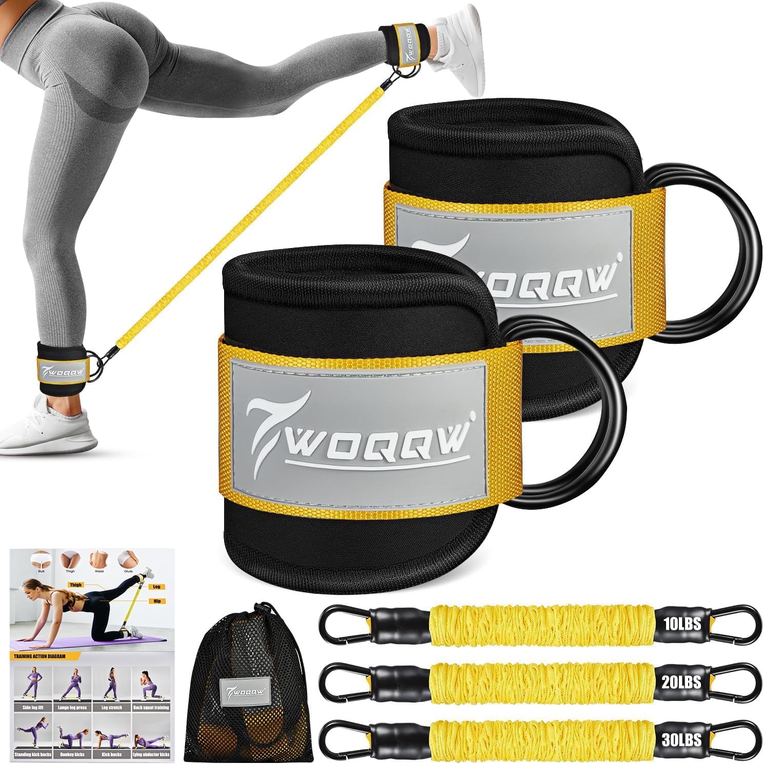 WOQQW Resistance Bands Set for Women, Ankle Weights Bands with Cuffs, Glutes Workout Equipment, Ankle Bands for Working Out, Butt Exercise Equipment for Legs and Glutes