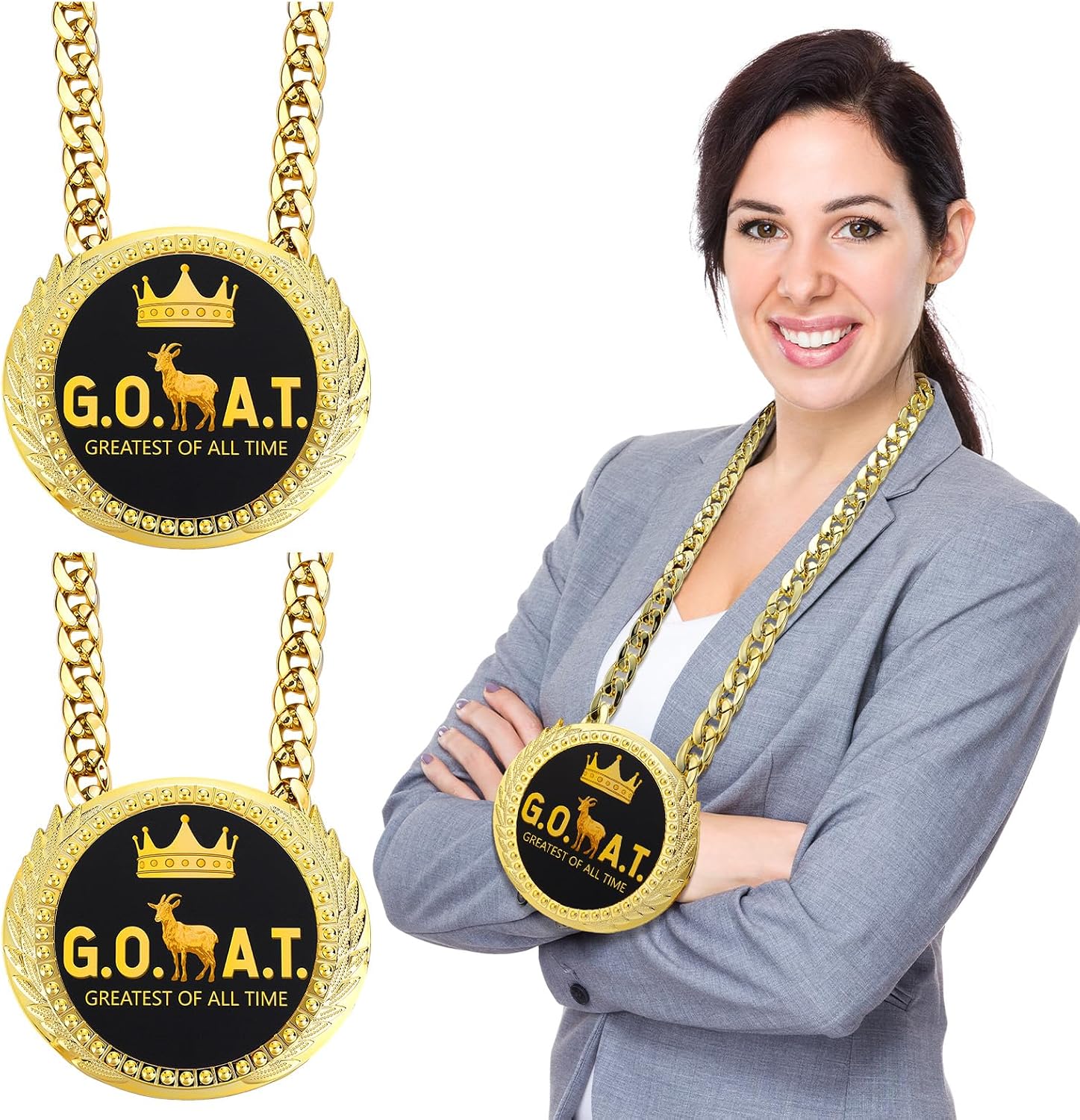 Tondiamo Turnover Chain Medal 6" Big Gold Champ Goat Medal Necklace Award for Goat Football MVP Necklace Champion Fantasy Sports Award Football Turnover Chain