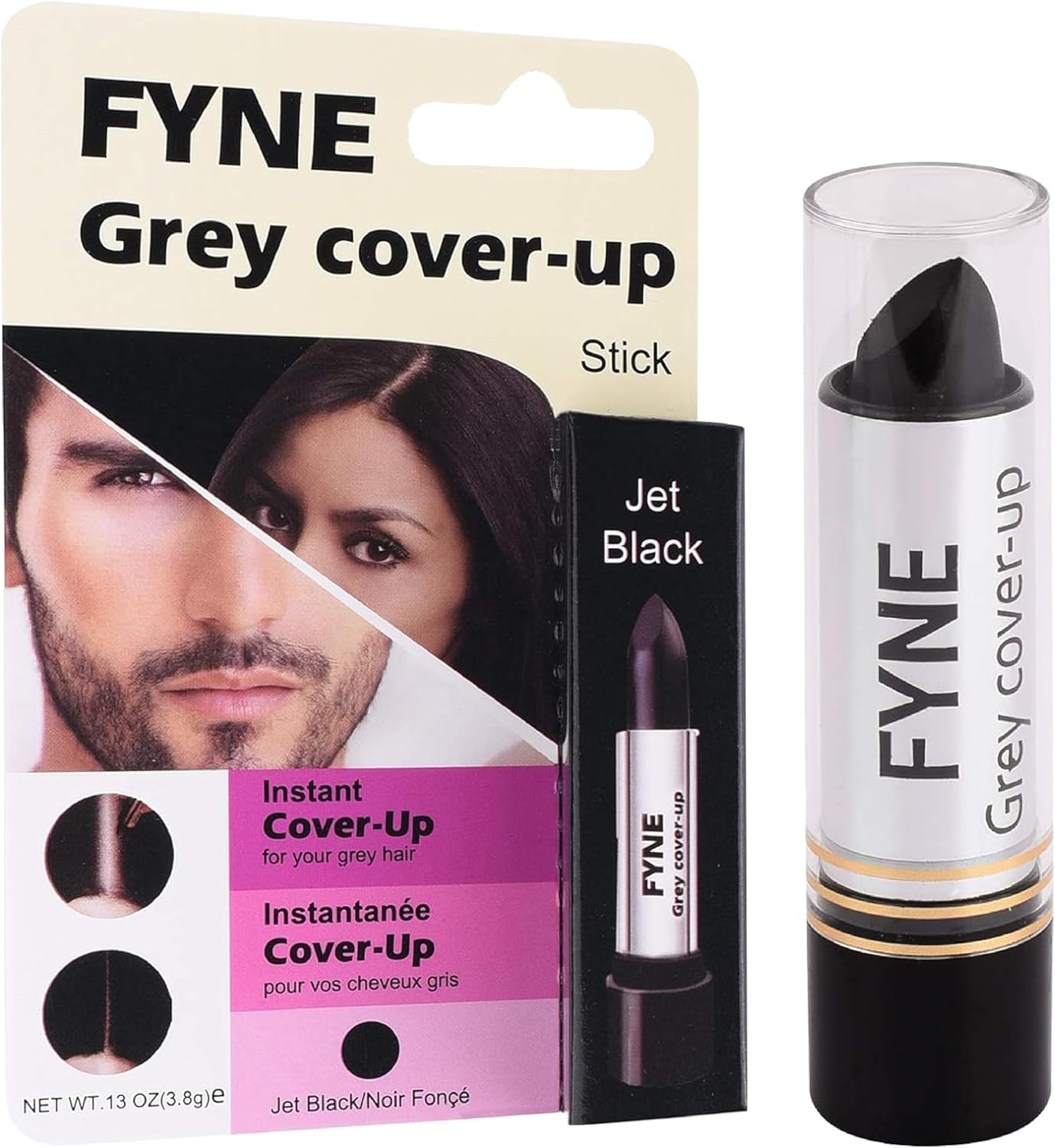 FYNE Root Touch Up Cover Stick - Instant Jet Black Grey Hair Cover Up - Magic Retouch Temporary Hair Colour for Men & Women