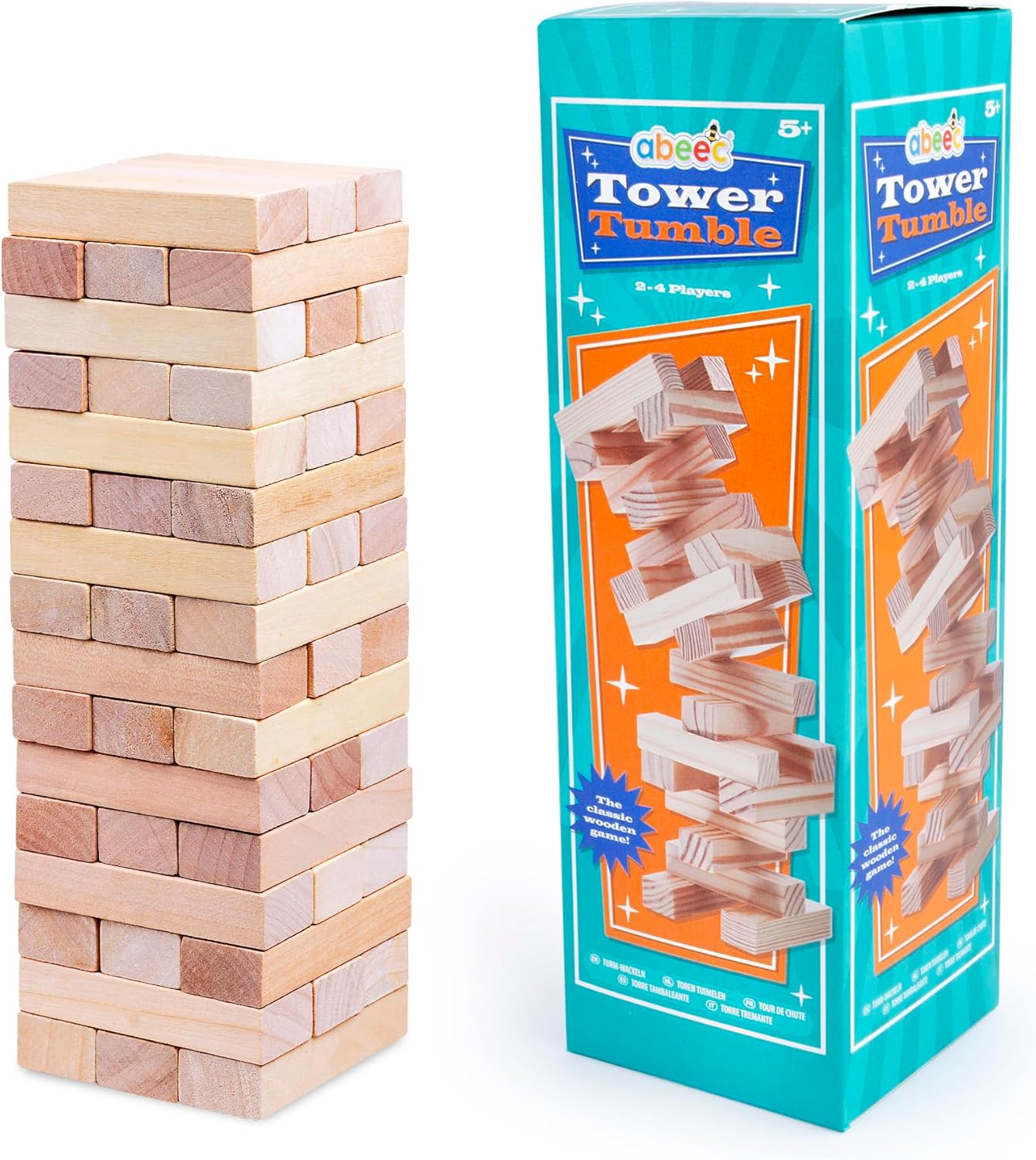 abeec Tower Tumble – Classic Wooden Stacking Game for Kids & Adults | Fun Family Board Game for 2-4 Players | Party, Travel & Family Night Essential