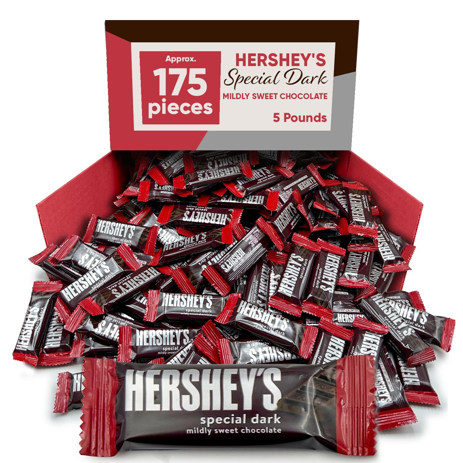 Hershys Special Dark Mildly Sweet Chocolate - 5 Pounds Approx 175 Halloween Candy Bulk Individually Wrapped - Dark Chocolate Hershys Snack Size Candy Bars - Halloween Treats for Sharing With Family and Friends