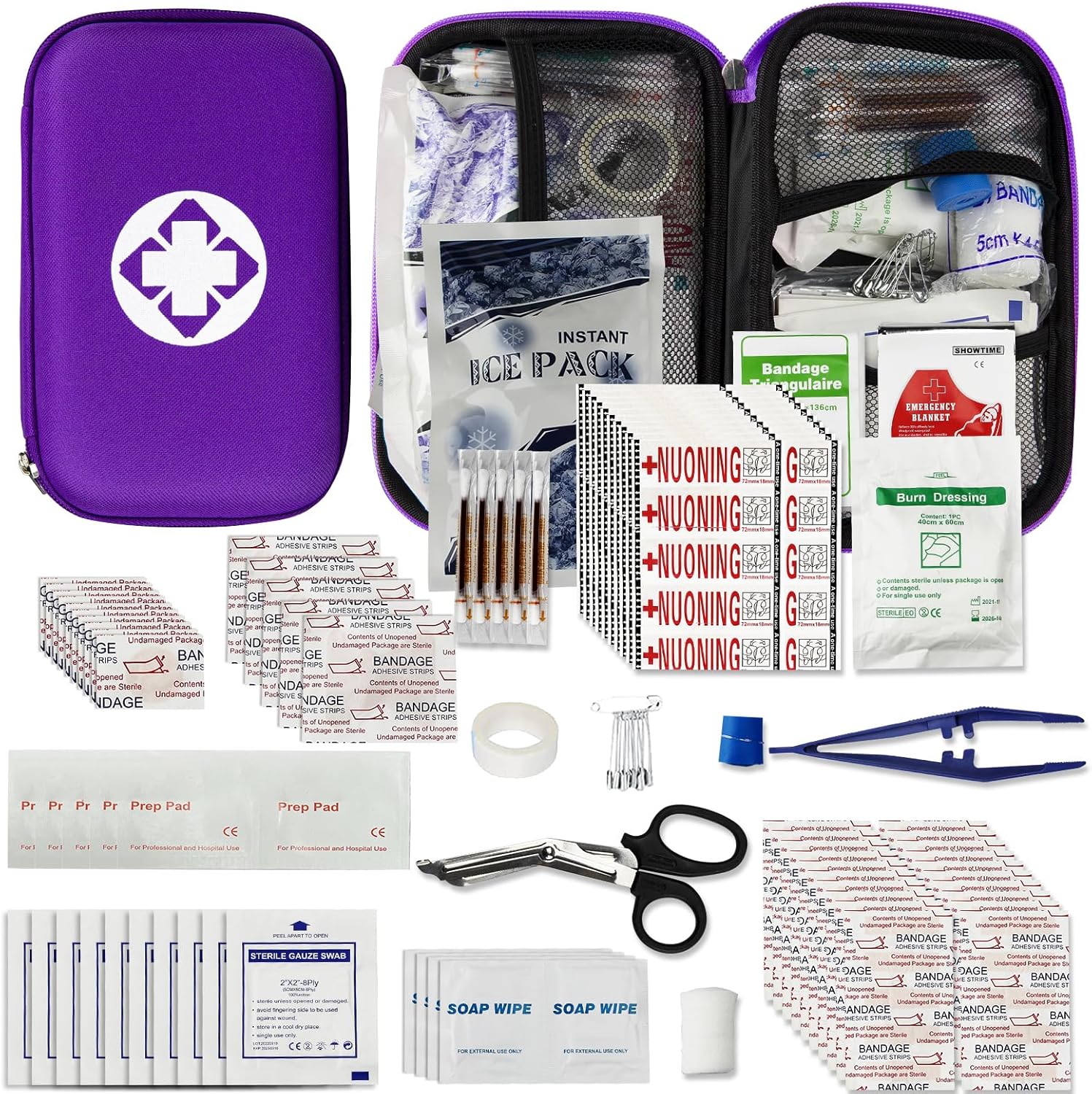 275Pcs Travel First Aid Kits for Car Emergency Preparedness Items Urgent Accident Essentials Kit Survival Gear Equipment Sports First Aid Kit for College Dorm Student, Home, Boat, Purple YIDERBO