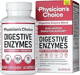 Physician's CHOICE Digestive Enzymes - Multi Enzymes, Organic Prebiotics & Probiotics for Digestive Health & Gut Health - Meal Time Discomfort Relief & Bloating - Dual Action Approach - 60 CT