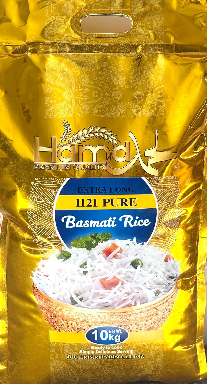 Hamd Premium Quality |10Kg| Extra Long Pure Basmati Rice | 100% Gluten Free | 1121 Kainat | Labortary Tested