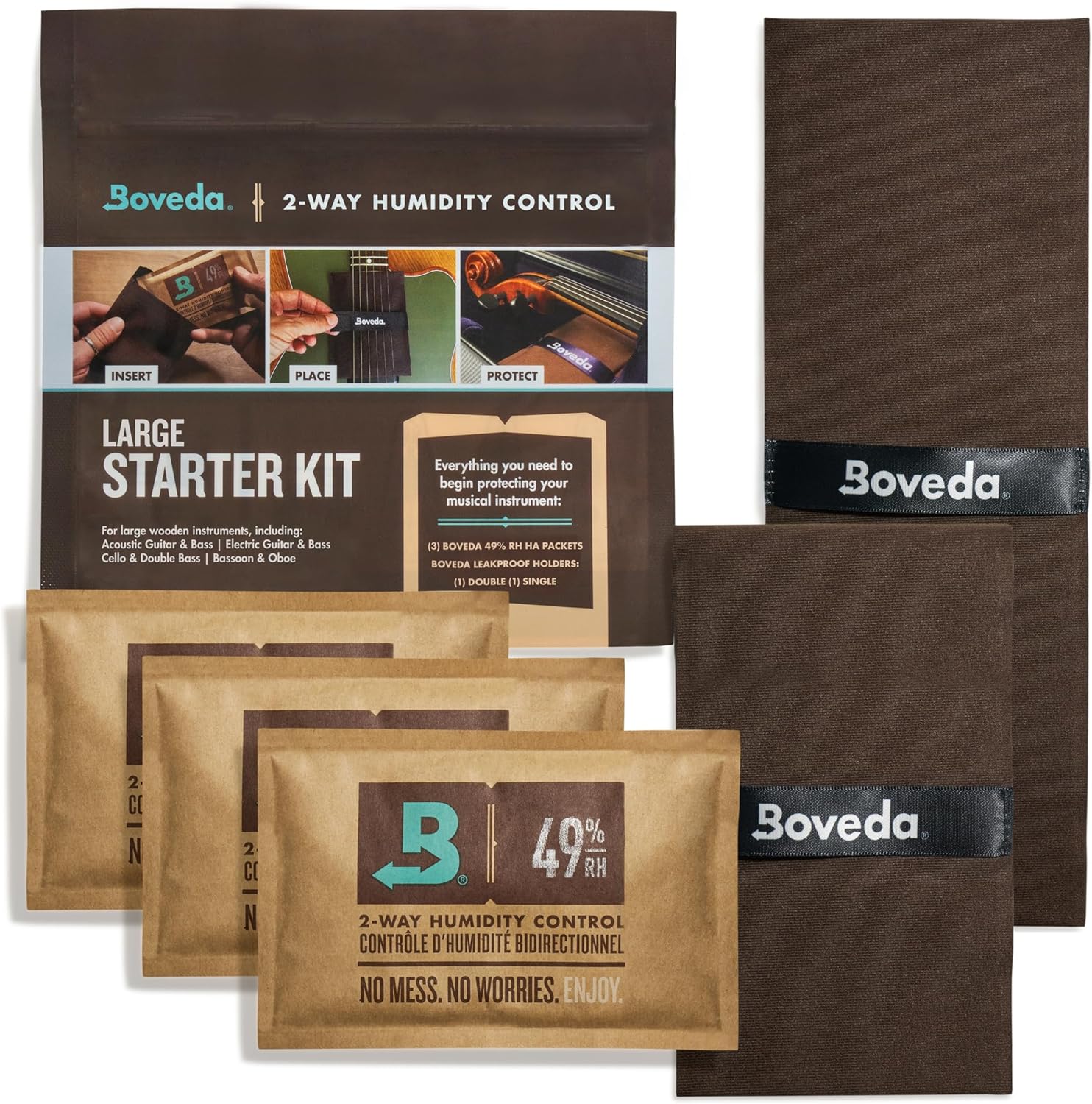 Boveda Music Large Starter Kit - (3) 49% RH Standard Boveda - Ideal Two-Way Humidty Control for MOST CLIMATES - For Guitars & Other Large Wooden Instruments