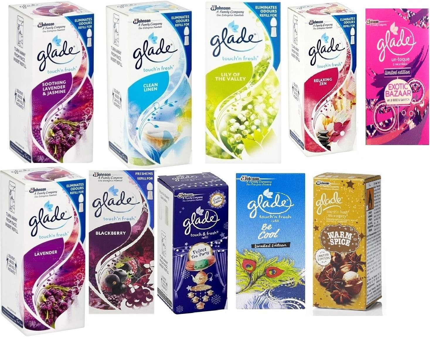 6 x GLADE TOUCH N FRESH REFILL'S 10ML - Random Mix