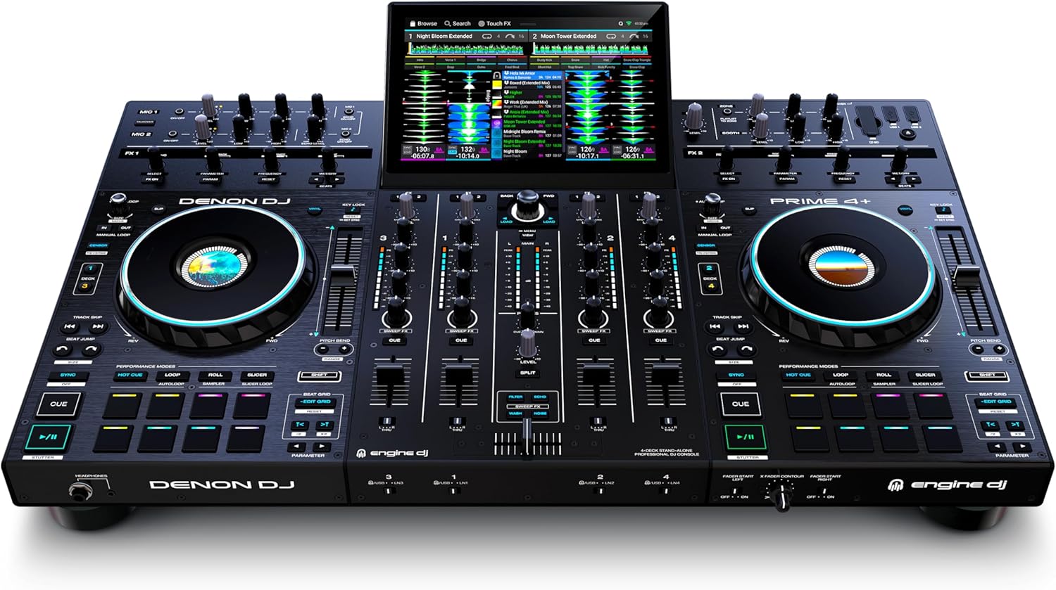 Denon DJ PRIME 4+ Standalone DJ Controller & Mixer with 4 Decks, Wi-Fi Music Streaming, Drop Sampler, 10.1" Touchscreen, Light Control, Internal FX