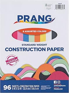 Prang (Formerly Art Street) Lightweight Construction Paper, 8 Assorted Colors, 9" x 12", 96 Sheets