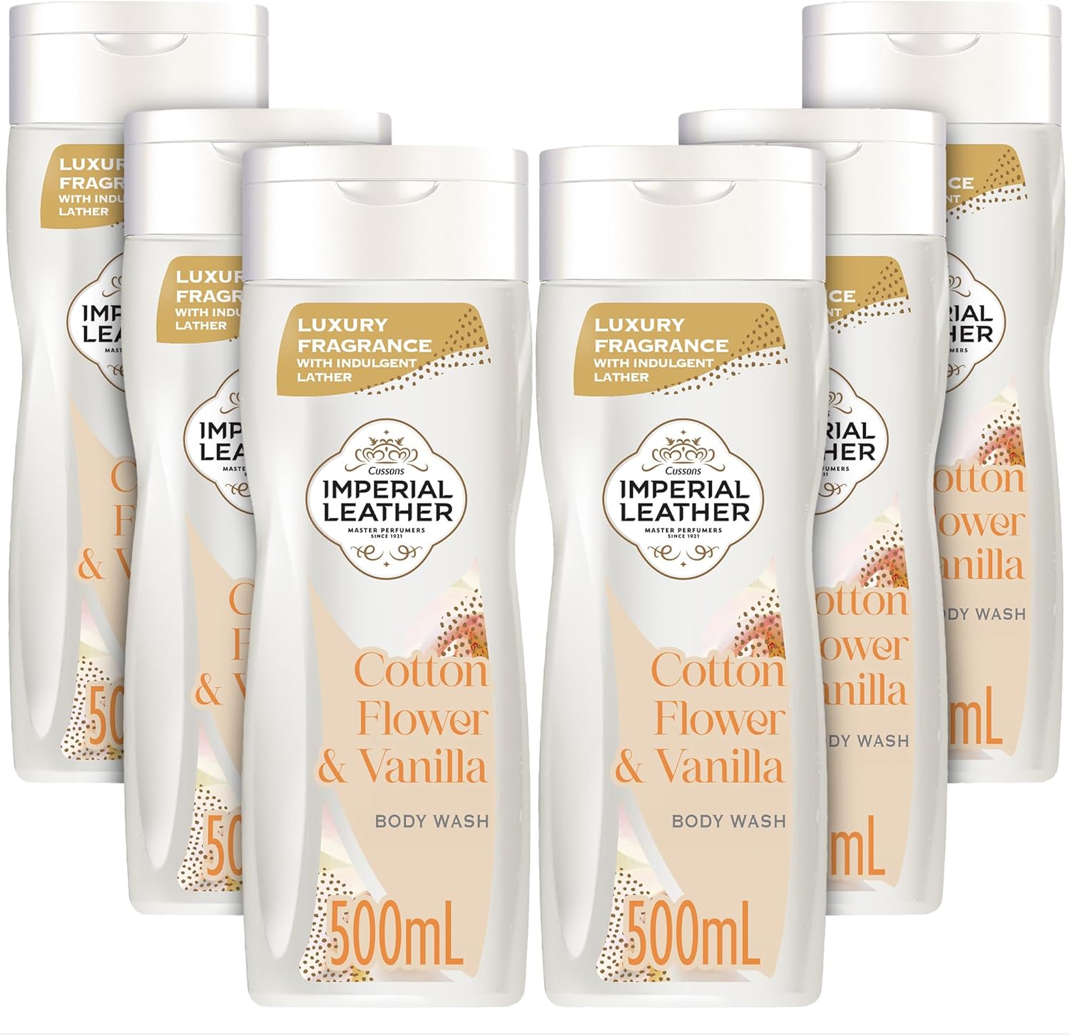 Imperial Leather Cotton Flower & Vanilla Moisturising Body Wash Shower Gel Signature Oil Blend, Creamy Lather, Gentle Skin Care, Bulk Buy, Pack of 6x500ml