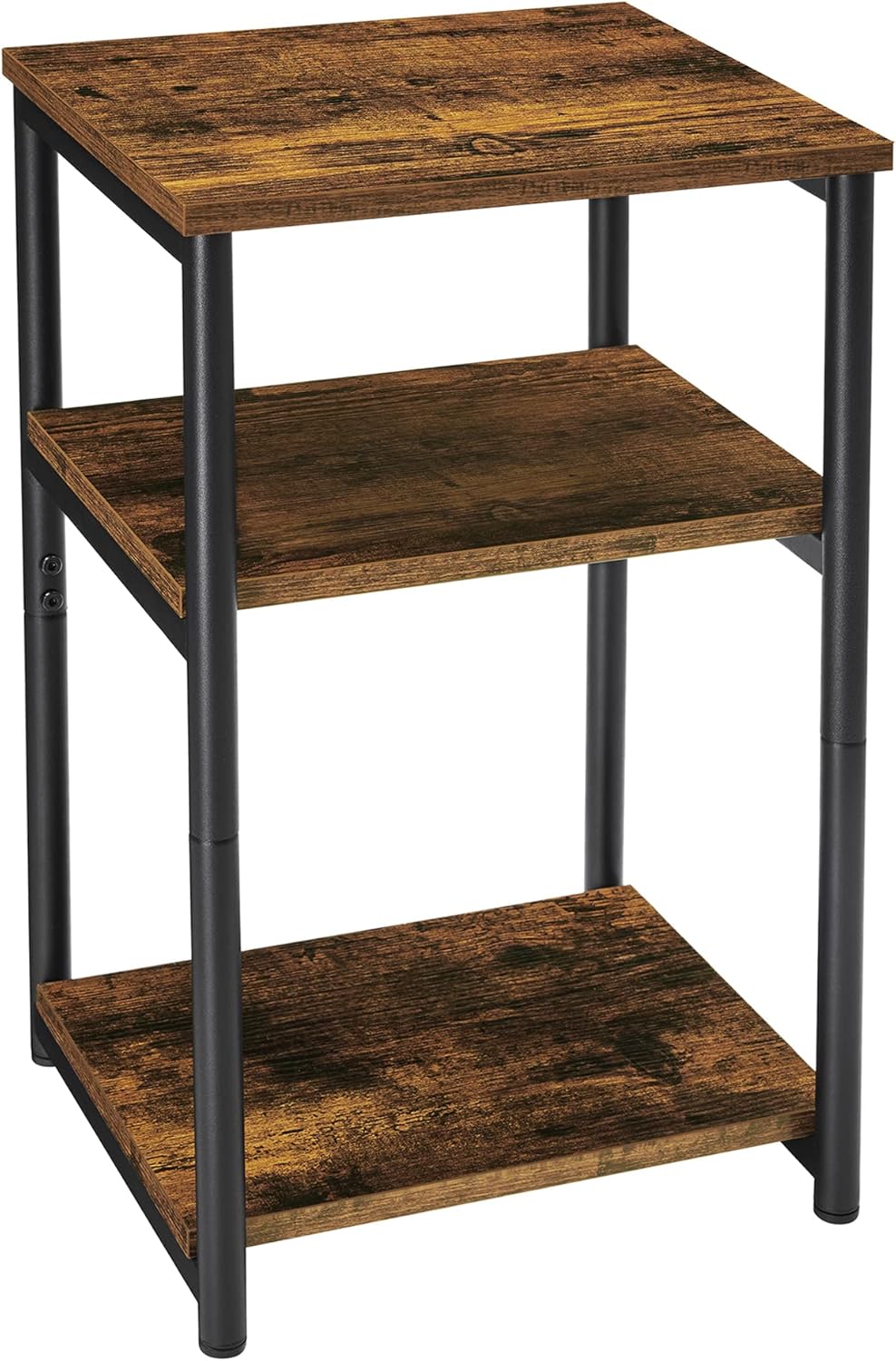 VASAGLE Sofa Side Table, 3-Tier End Table, Bedside Table with Steel Frame, for Living Room, Bedroom, Home Office, Industrial Style, Rustic Brown and Classic Black LET273B01