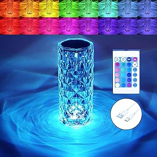 BGFHome Crystal Table Lamp RGB Color Changing Night Light ，Romantic LED Rose Diamond Touch Lamps for Living Room (Remote & Touch