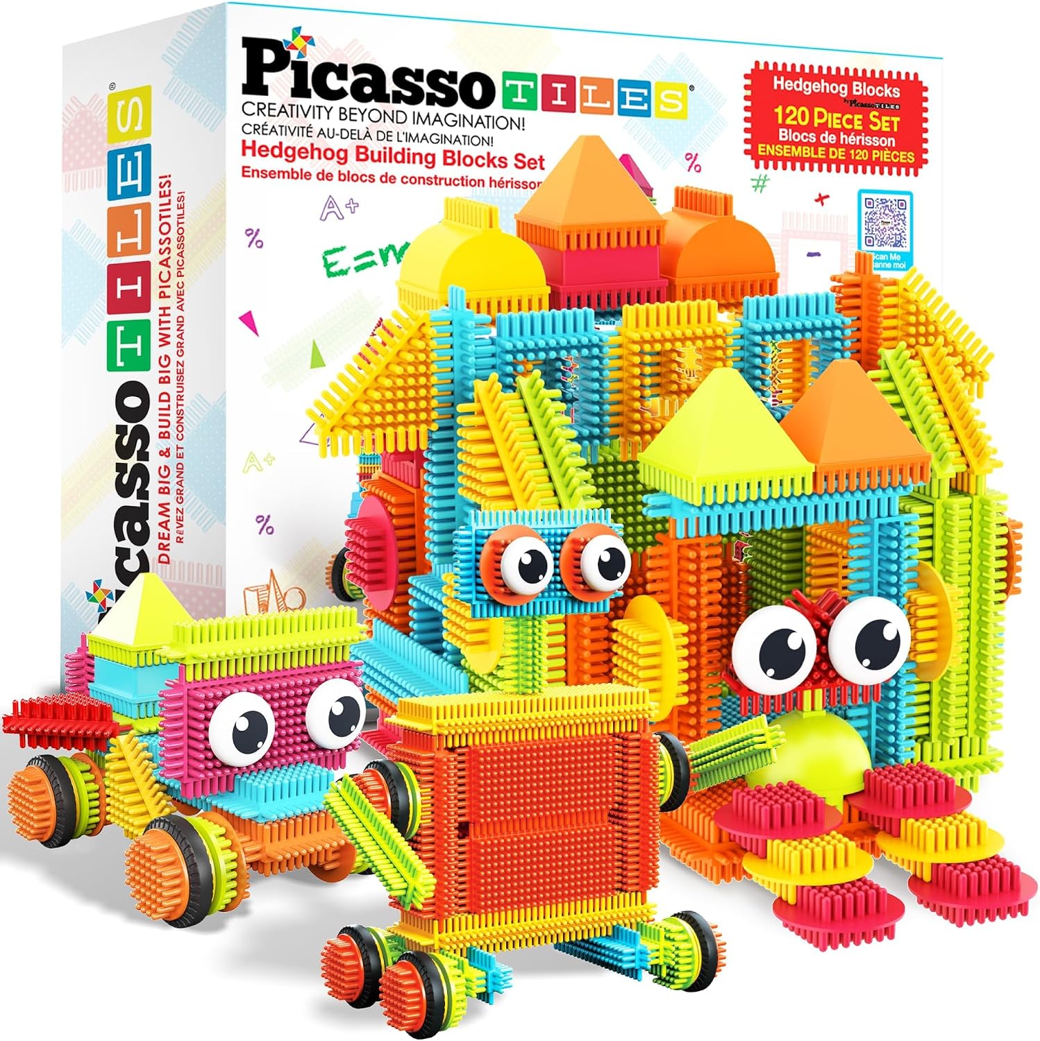 PicassoTiles 120 Piece Hedgehog Bristle Blocks STEM Building Toy Ages 3+