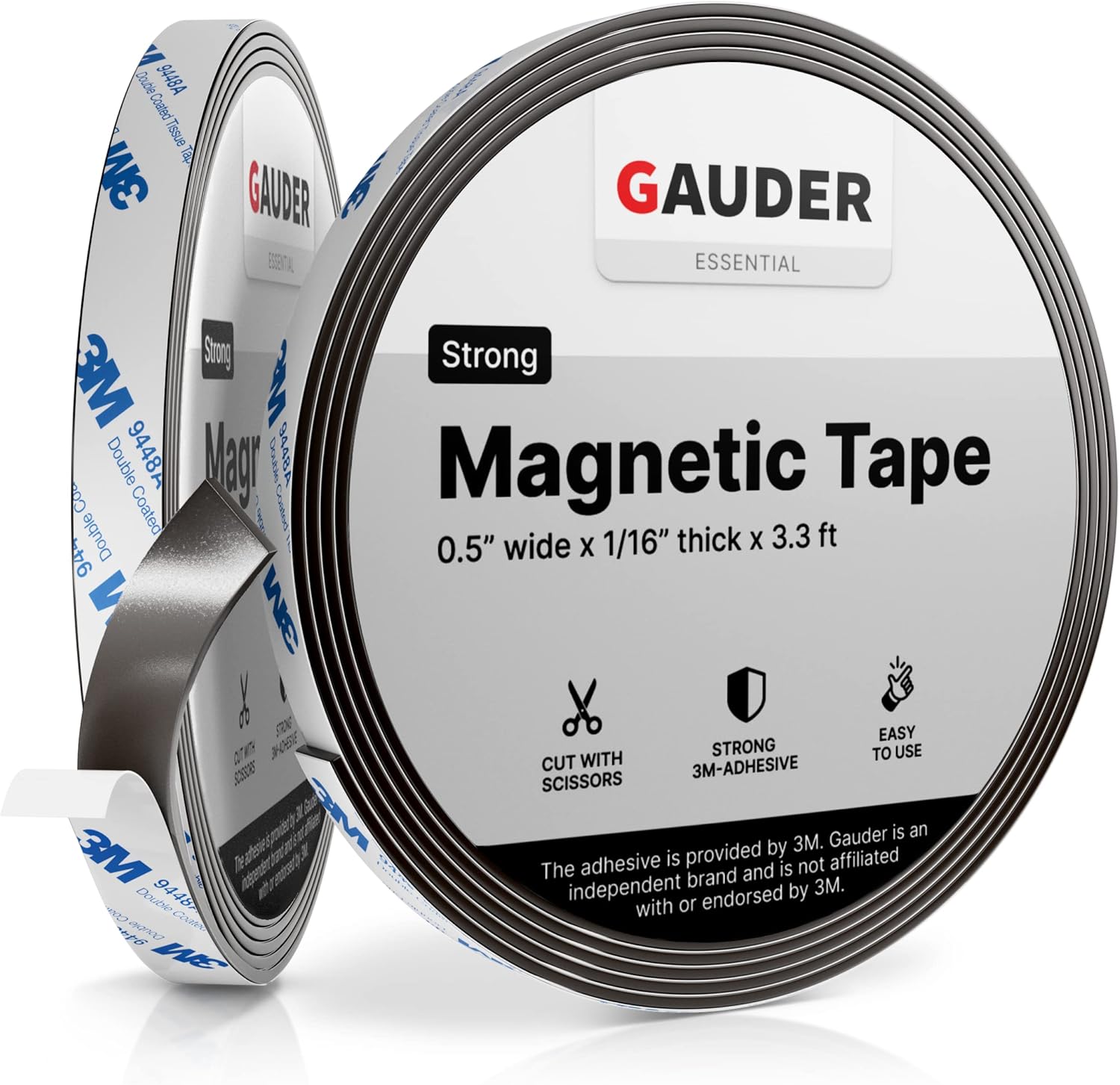 GAUDER Strong Magnetic Tape Self Adhesive (3.3 Feet Long x 0.5 Inch Wide) | Magnetic Strips with Adhesive Backing | Magnet Roll