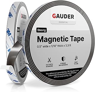 GAUDER Strong Magnetic Tape Self Adhesive (3.3 Feet Long x 0.5 Inch Wide) | Magnetic Strips with Adhesive Backing | Magnet Roll