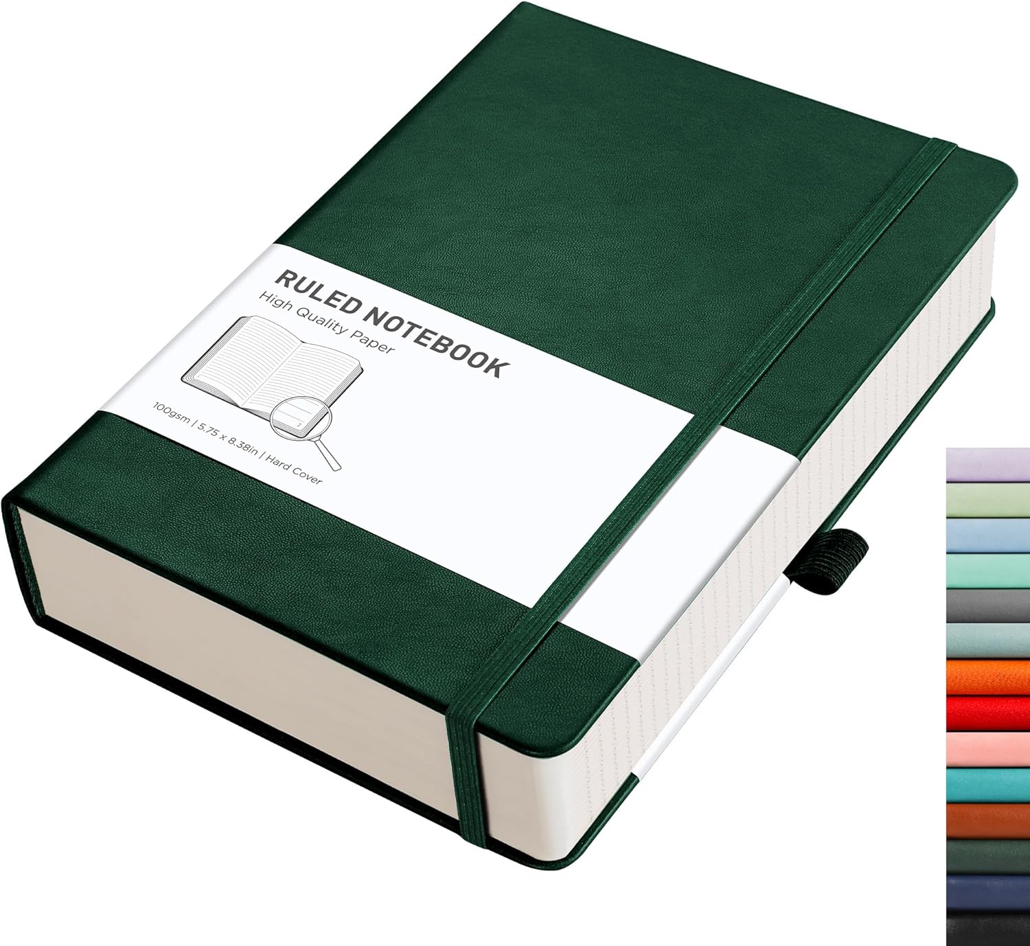 RETTACY Lined Journal Notebook - A5 Note Book Hardcover Thick Notepad 320 Numbered Pages for Writing,100gsm Lined Paper, Leather Hardcover, for Women Men Work Office School,14.5 x 21cm - Green