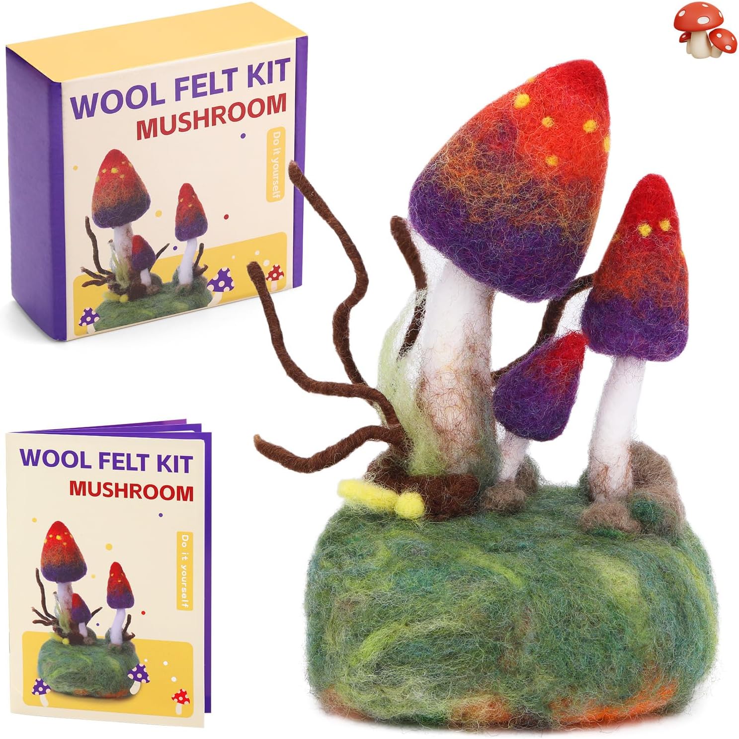 Axmru Needle Felting Starter Kit, Mushroom Wool Felting Kit with Felt Wool Felt Needles and Instruction, Feltings Kits for Beginners Adults