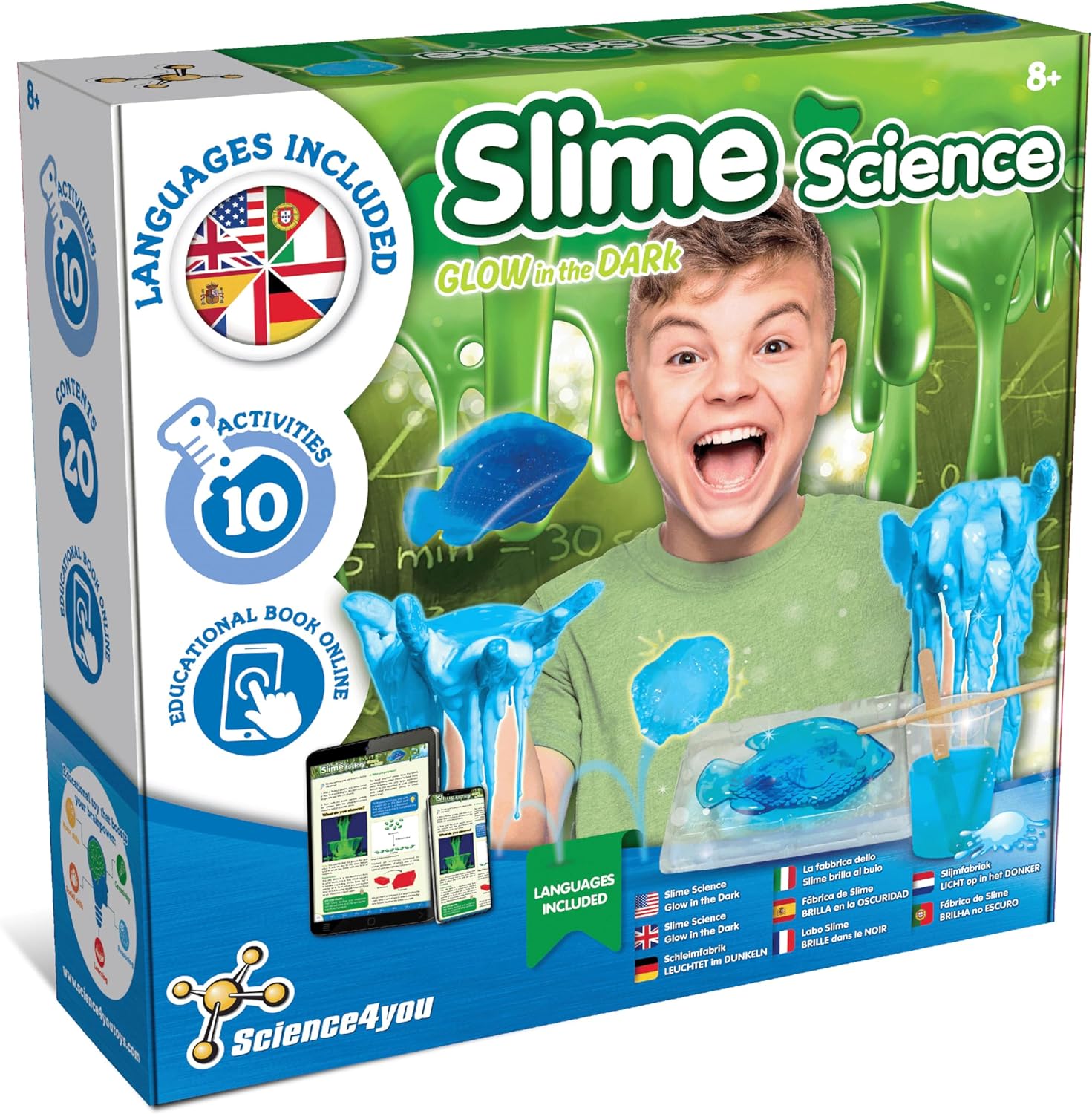 Science4you Slime Making Kit for Kids Age 7 8 9 10+, Make Your Own Glow in The Dark Slime, 10 Scientific Experiments, Toys and Games for Childrens, Educative Gifts for Boys & Girls Age 8 9 10+