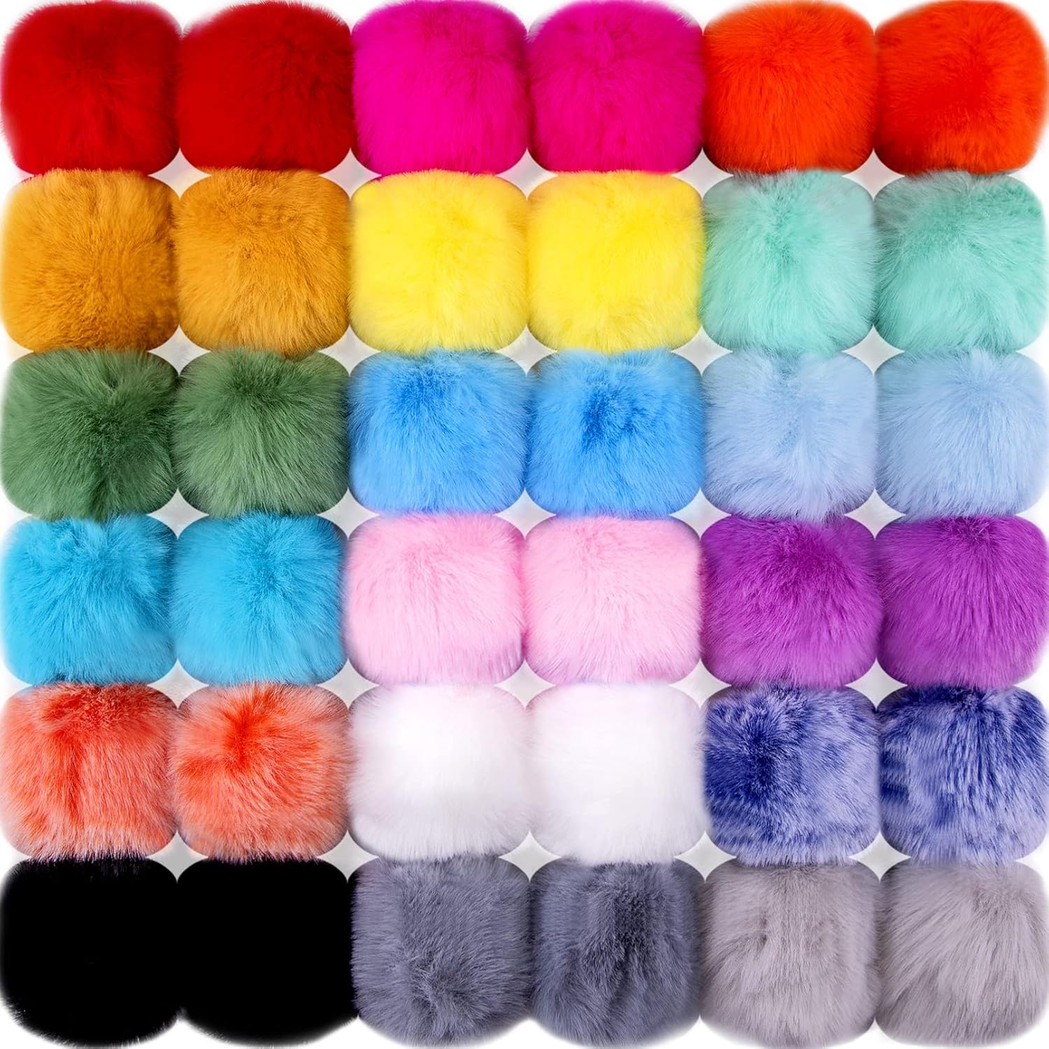 BQTQ 36 Pieces Faux Rabbit Fur Pom Pom Balls with Elastic Loop DIY Fluffy Pom Pom for Hats Beanie Shoes Scarves Gloves Bags Accessories(18 Rainbow Colours, 2 Pcs Per Colour)