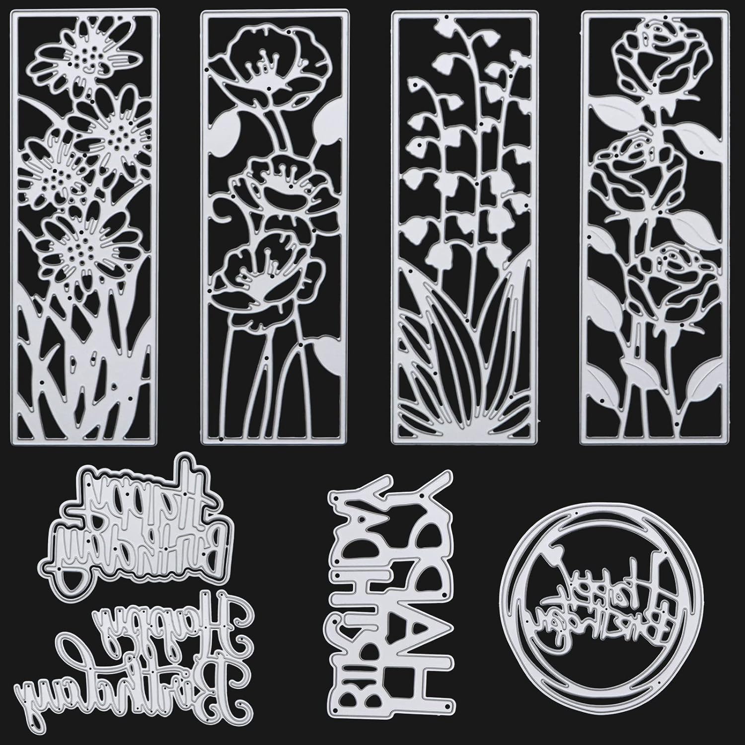 VEGCOO Die Cutting for Card Making, 8 Pcs Metal Happy Birthday Card Making Supplies & Flower Cutting Dies, DIY Embossing Machine Dies for Card Making Decoration for Scrapbook/Crfat/Album