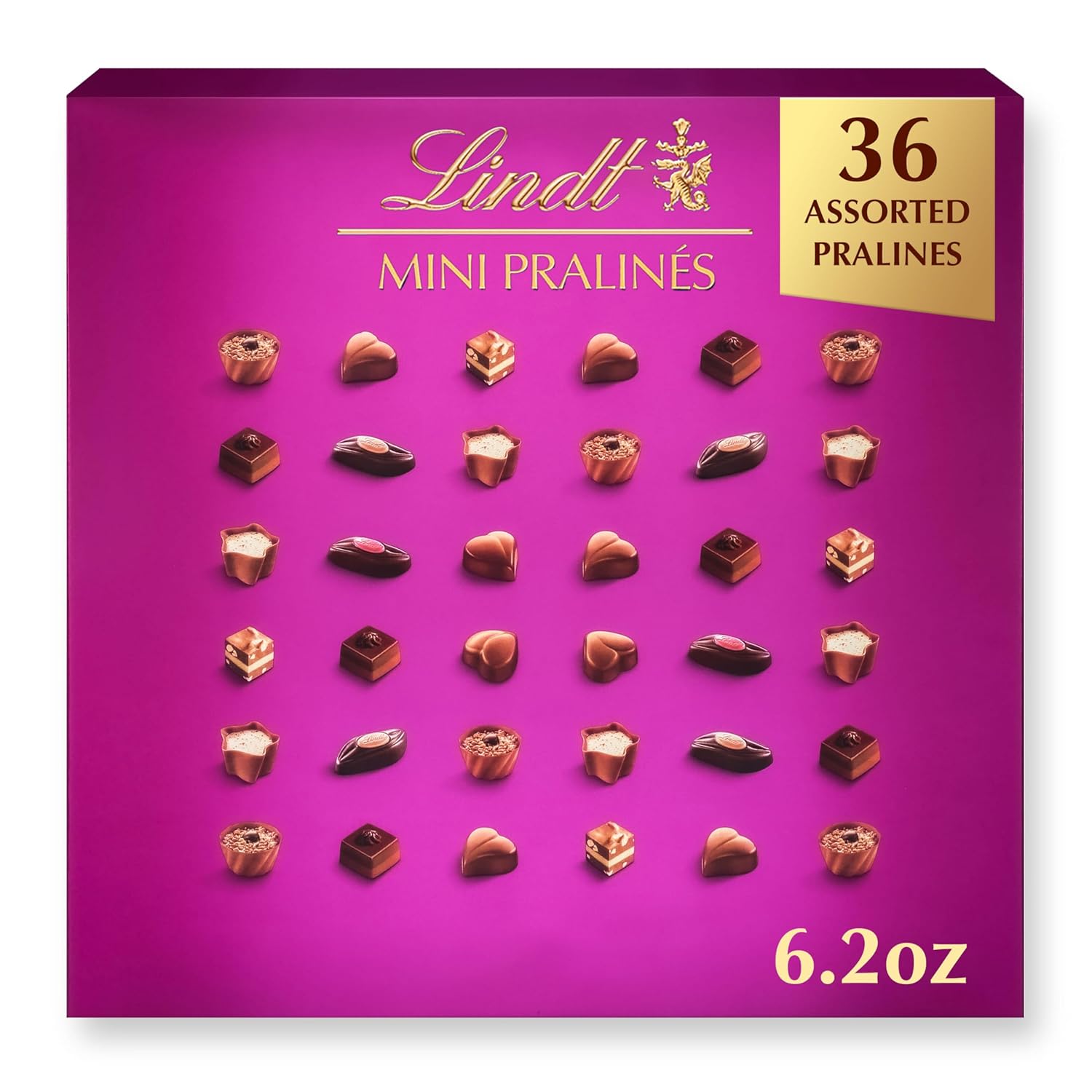 Lindt Mini Pralines, Assorted Chocolate Pralines with Premium Filling, Chocolate Candy for Christmas and Holidays, 36 Count, 6.2 oz Box