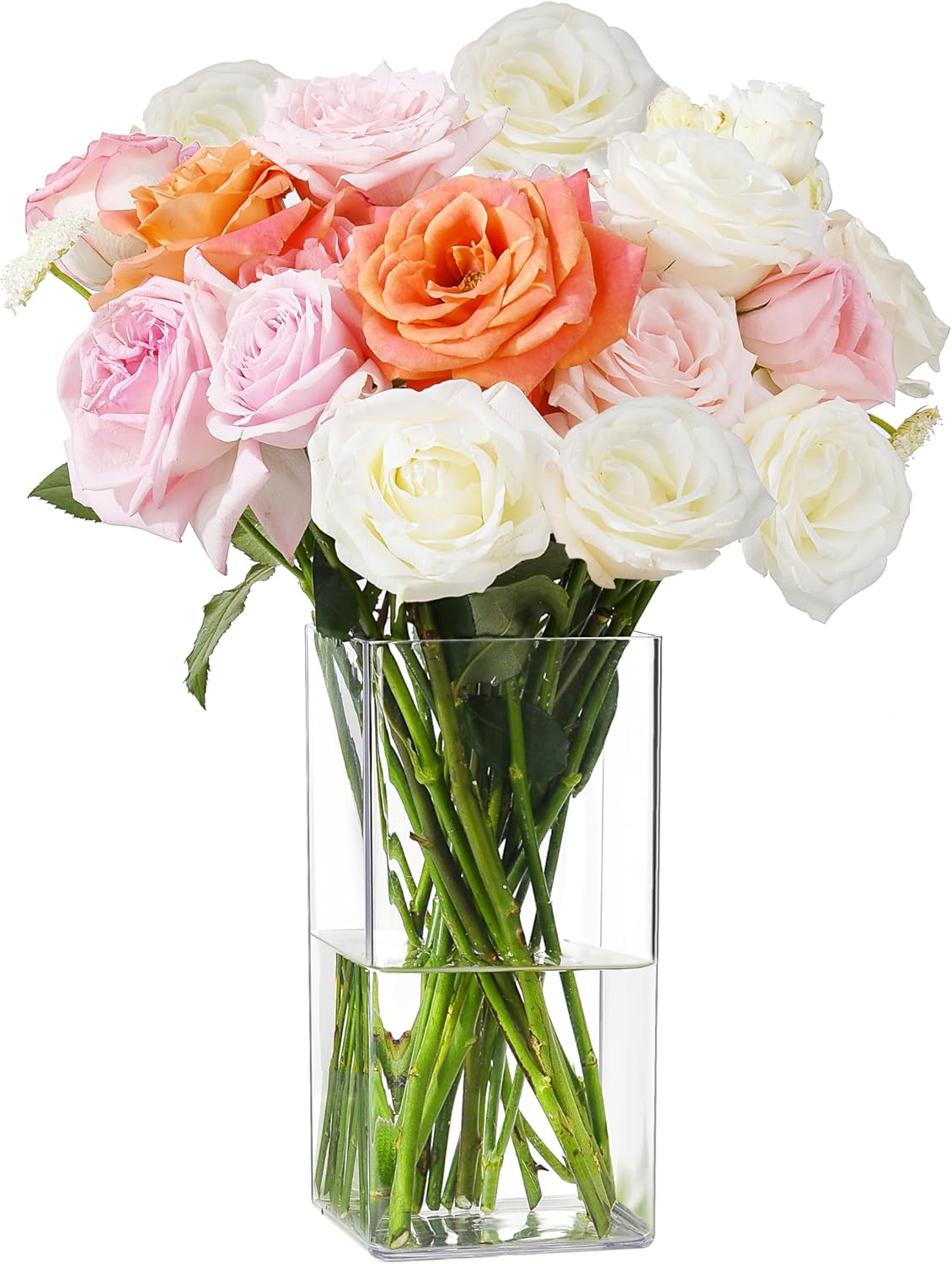 Koelaa Acrylic Square Flower Vase - Unbreakable, Shatterproof & Easy Clean, Lightweight Clear Home Decor Vase for Modern Living Room, Table Centerpiece, Birthday Gifts for Women - 10x25cm