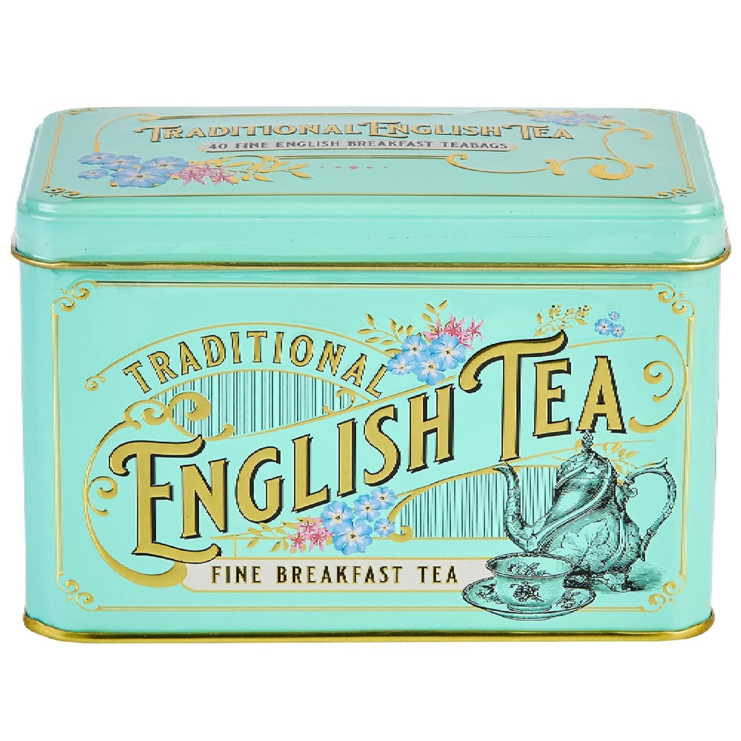 New English Teas Vintage Victorian Tea Tin with 40 English Breakfast Tea Bags, Black Tea