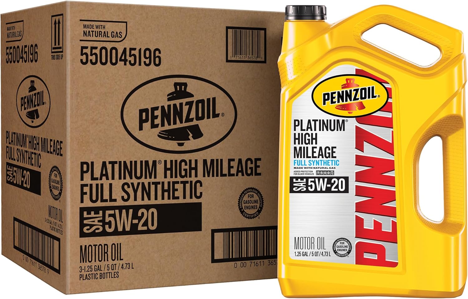Pennzoil Platinum High Mileage Full Synthetic 5W-20 Motor Oil, 5 Quart (3 Pack)