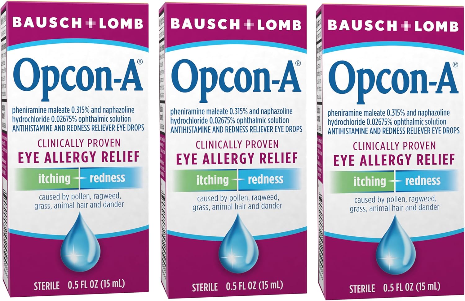 Opcon-A Allergy Eye Drops by Bausch + Lomb, for Itch and Redness Relief, Red and Itchy Eyes Antihistamine Eye Drop, Clinically Proven Treatment, 0.5 Fl Oz